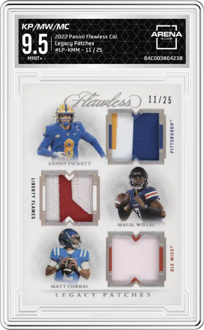 2022 Panini Flawless Collegiate Legacy Patches Kenny Pickett/Malik Willis/Matt Corral #LP-KMM ARENA CLUB 9.5