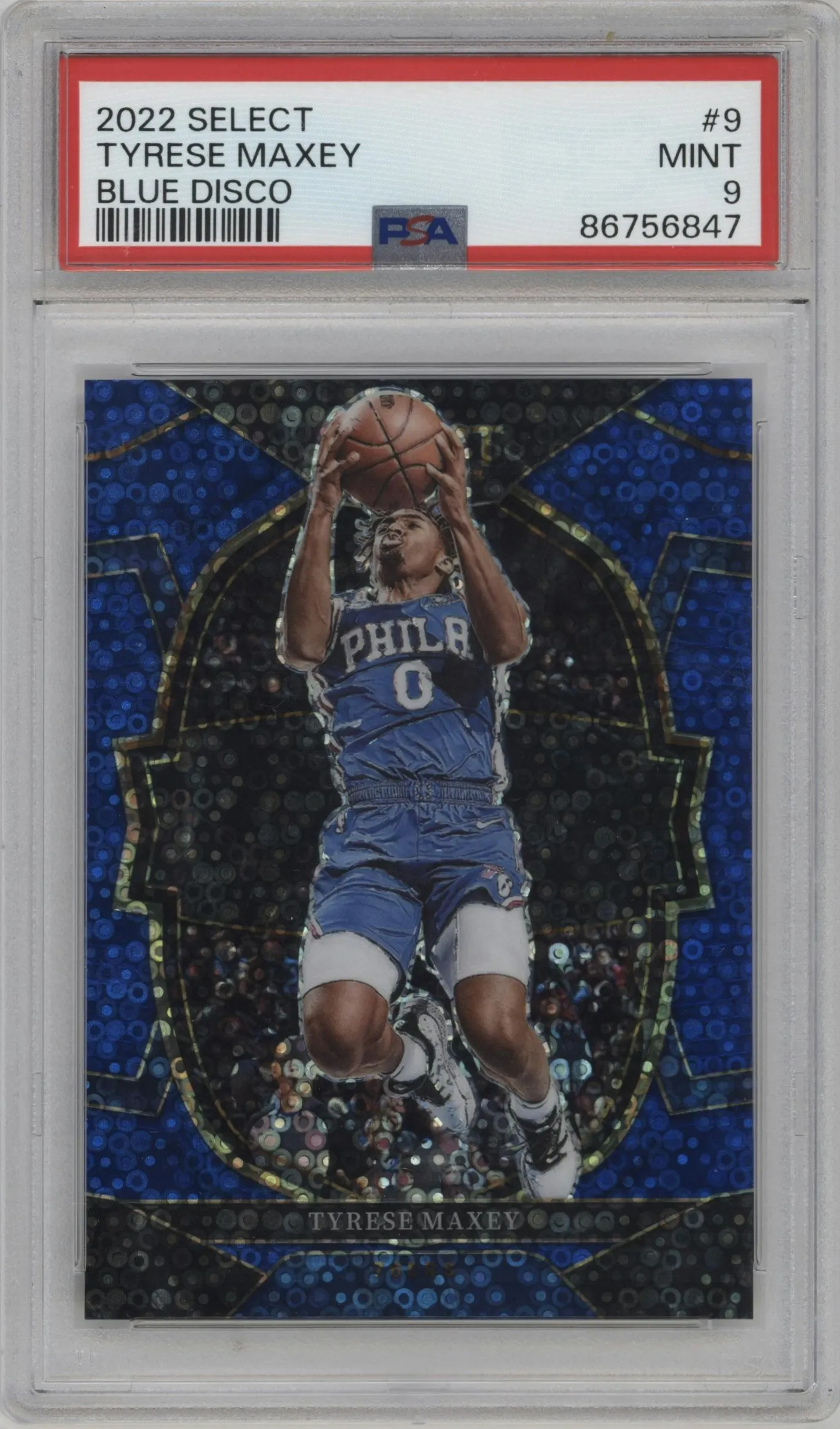 2022 Panini Select Tyrese Maxey Disco Blue #9 PSA 9
