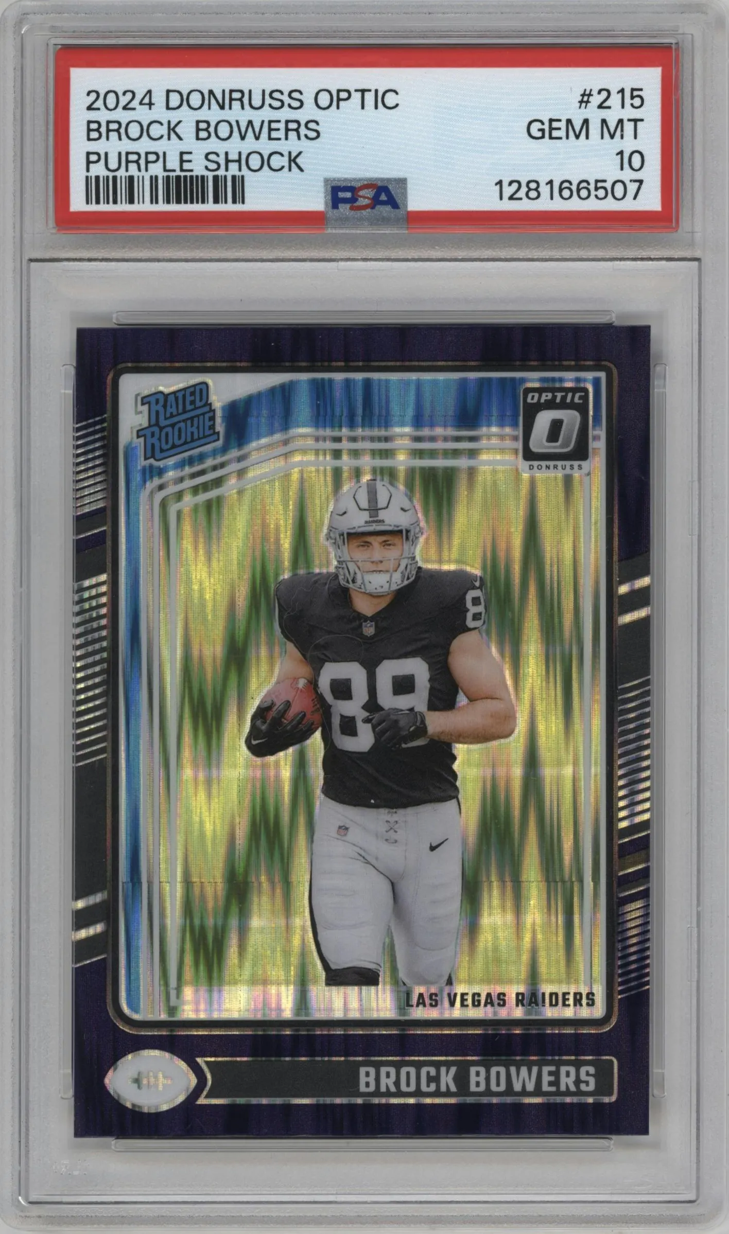 2024 Donruss Optic Rated Rookie Brock Bowers Purple Shock #215 PSA 10