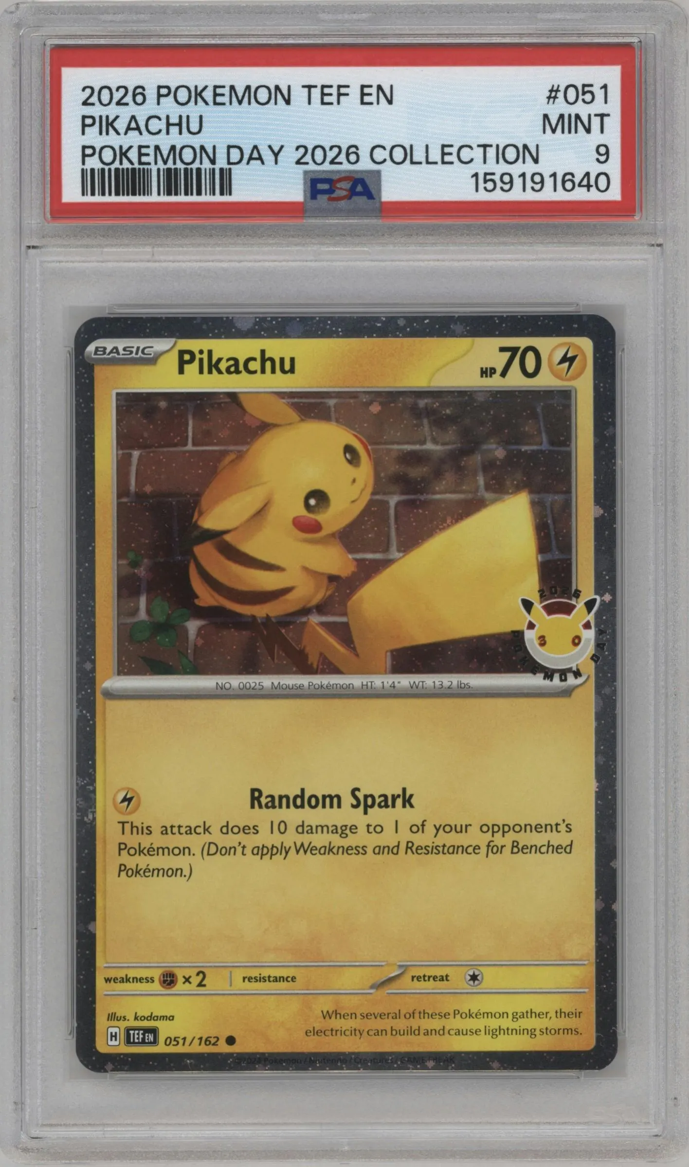 2026 Pokemon Day Collection Pikachu #051 PSA 9