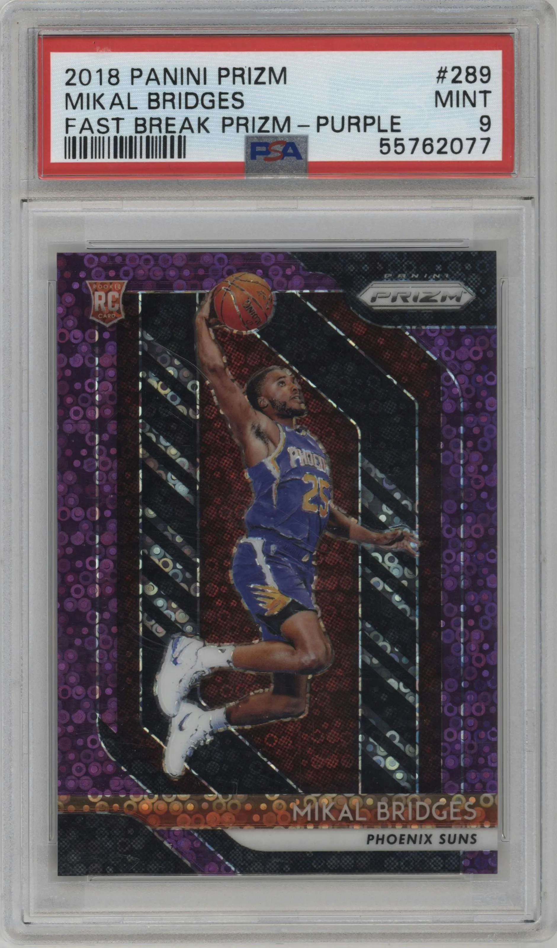 2018 Panini Prizm Mikal Bridges Fast Break Purple PSA 9