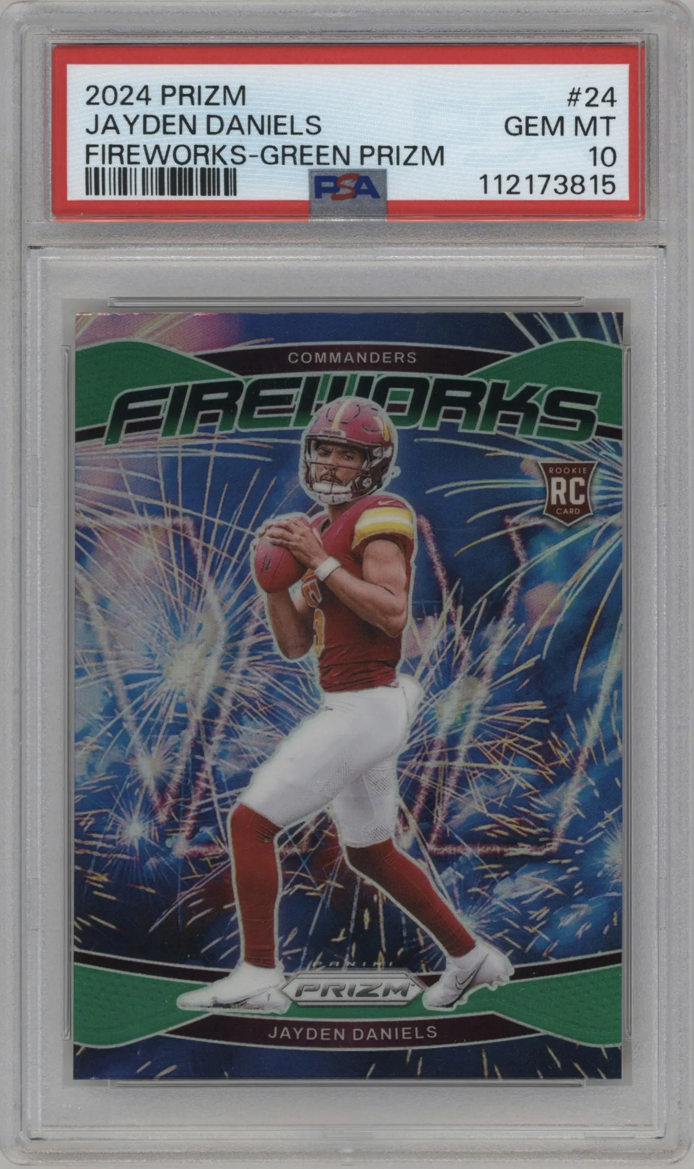 2024 Panini Prizm Fireworks Jayden Daniels Green Prizm #24 PSA 10
