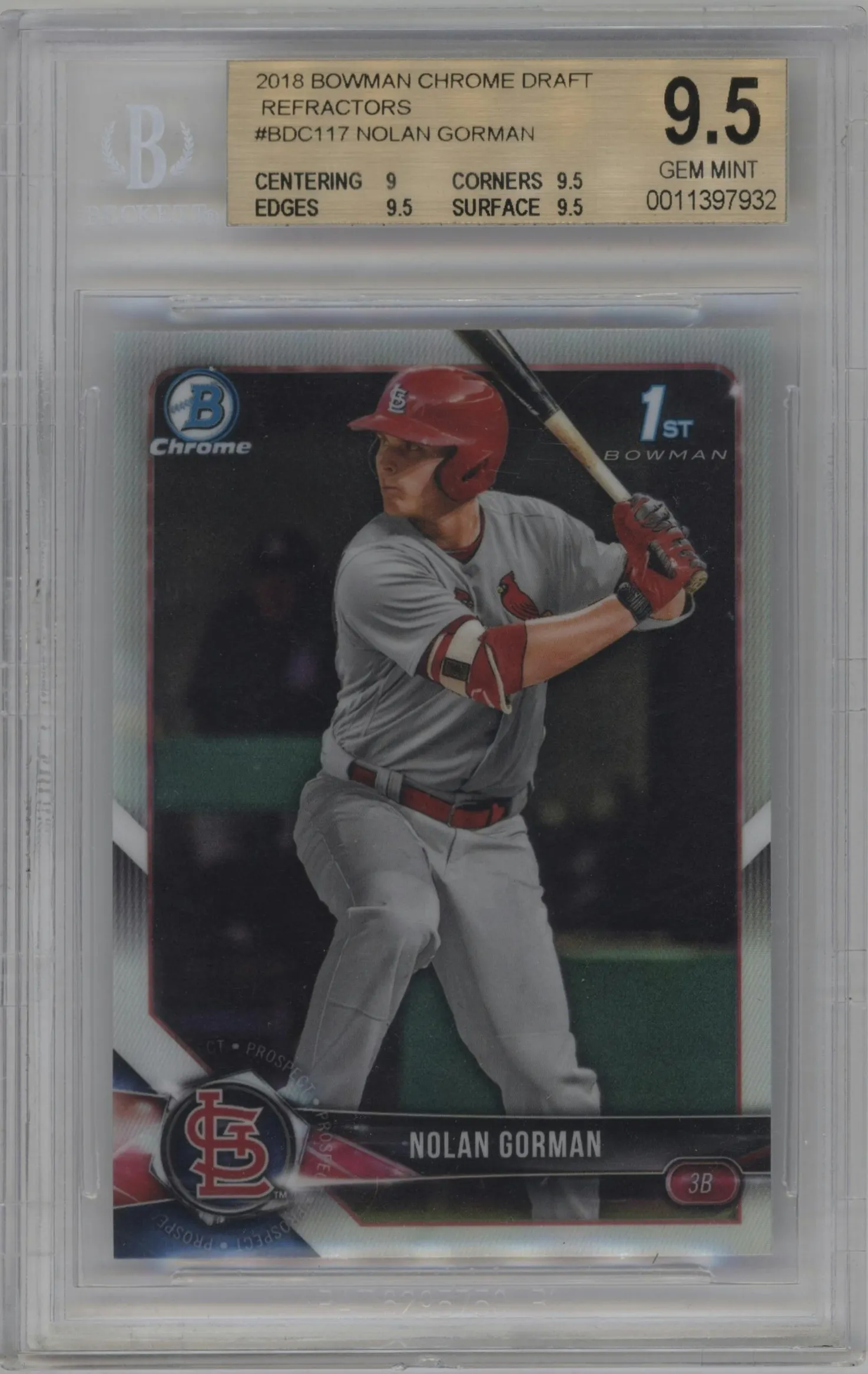 2018 Bowman Draft Chrome Nolan Gorman Refractor BGS 9.5