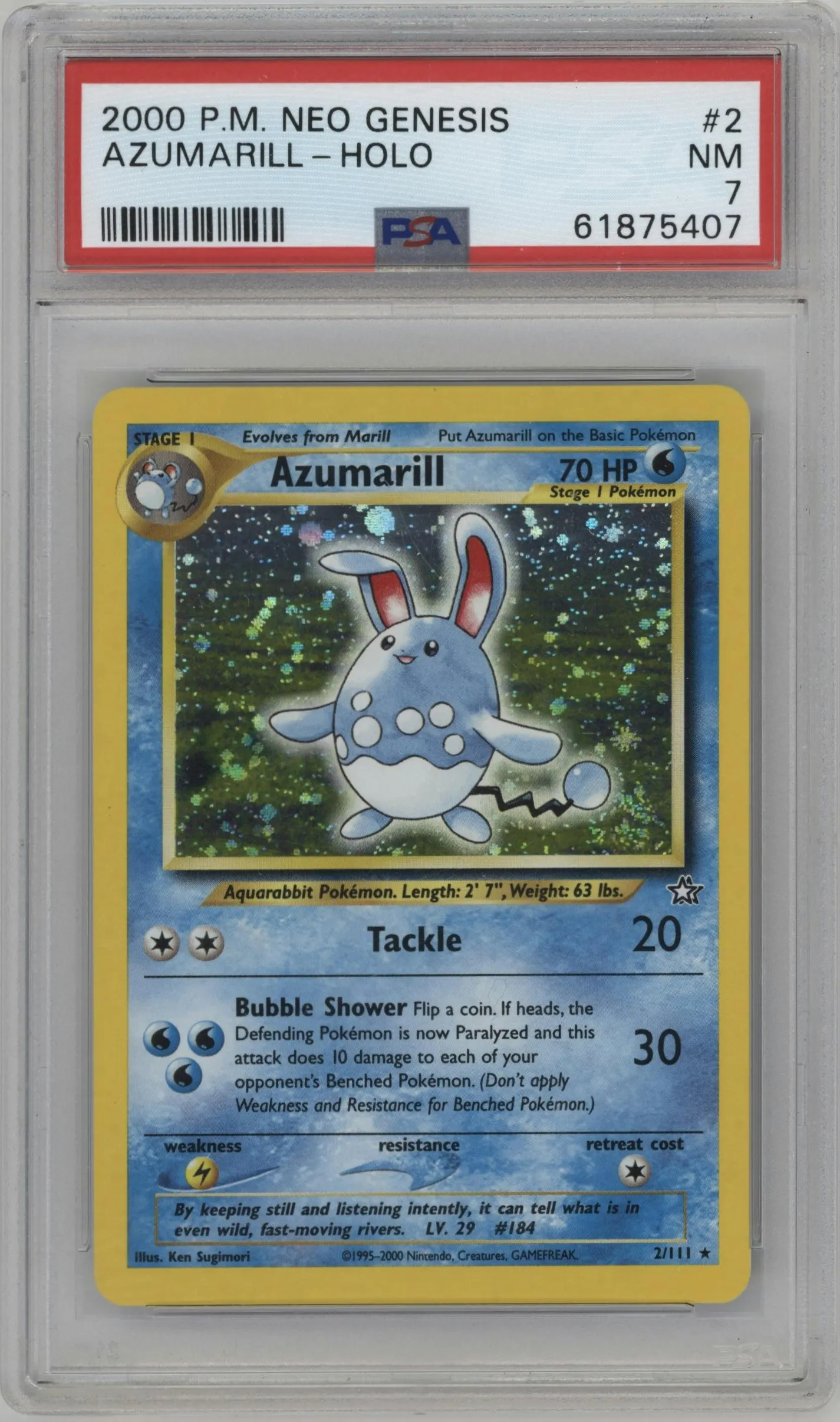 2000 Pokemon Neo Genesis Azumarill #2 PSA 7