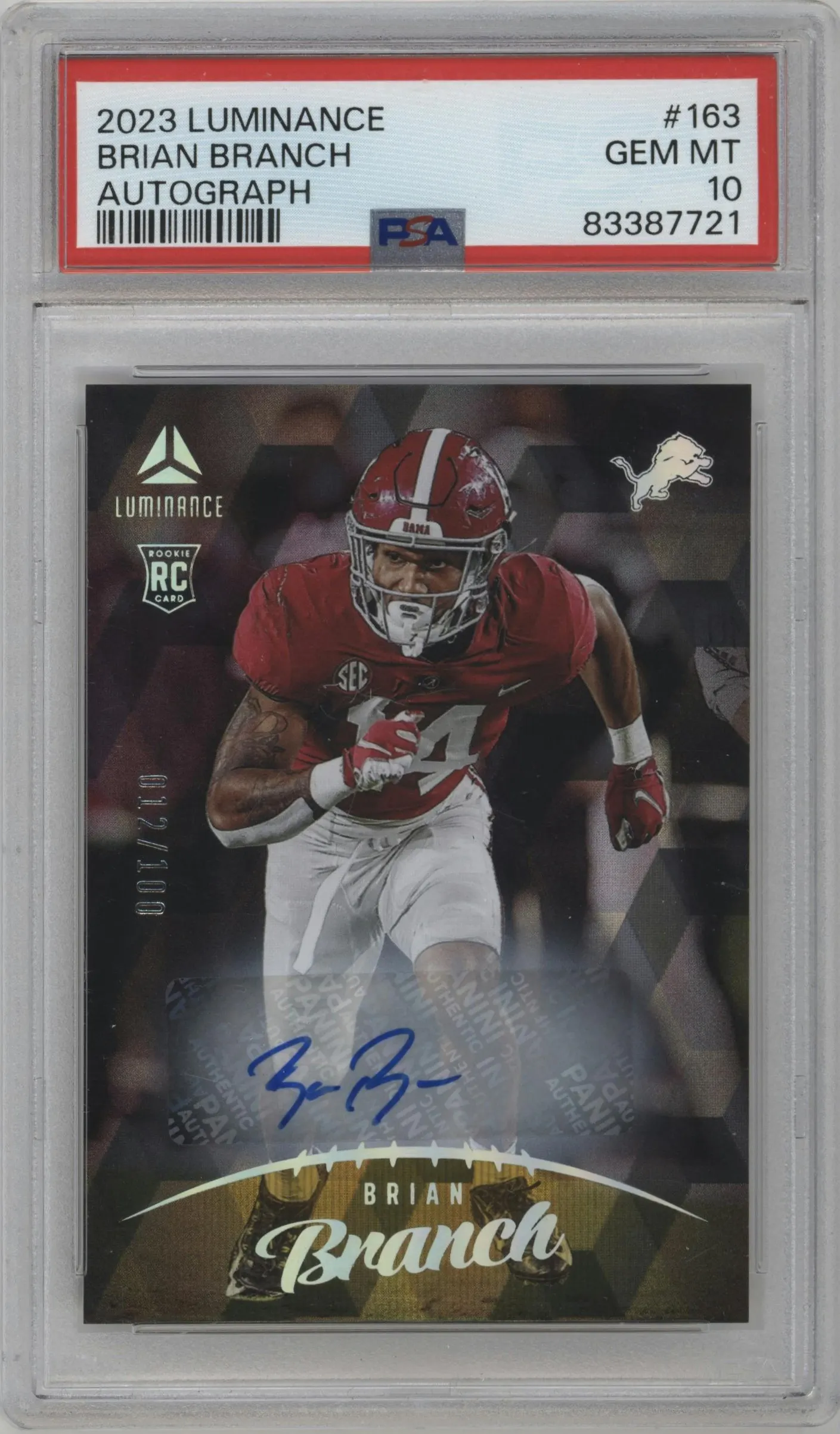 2023 Panini Luminance Rke.Auto Brian Branch Gold #163 PSA 10