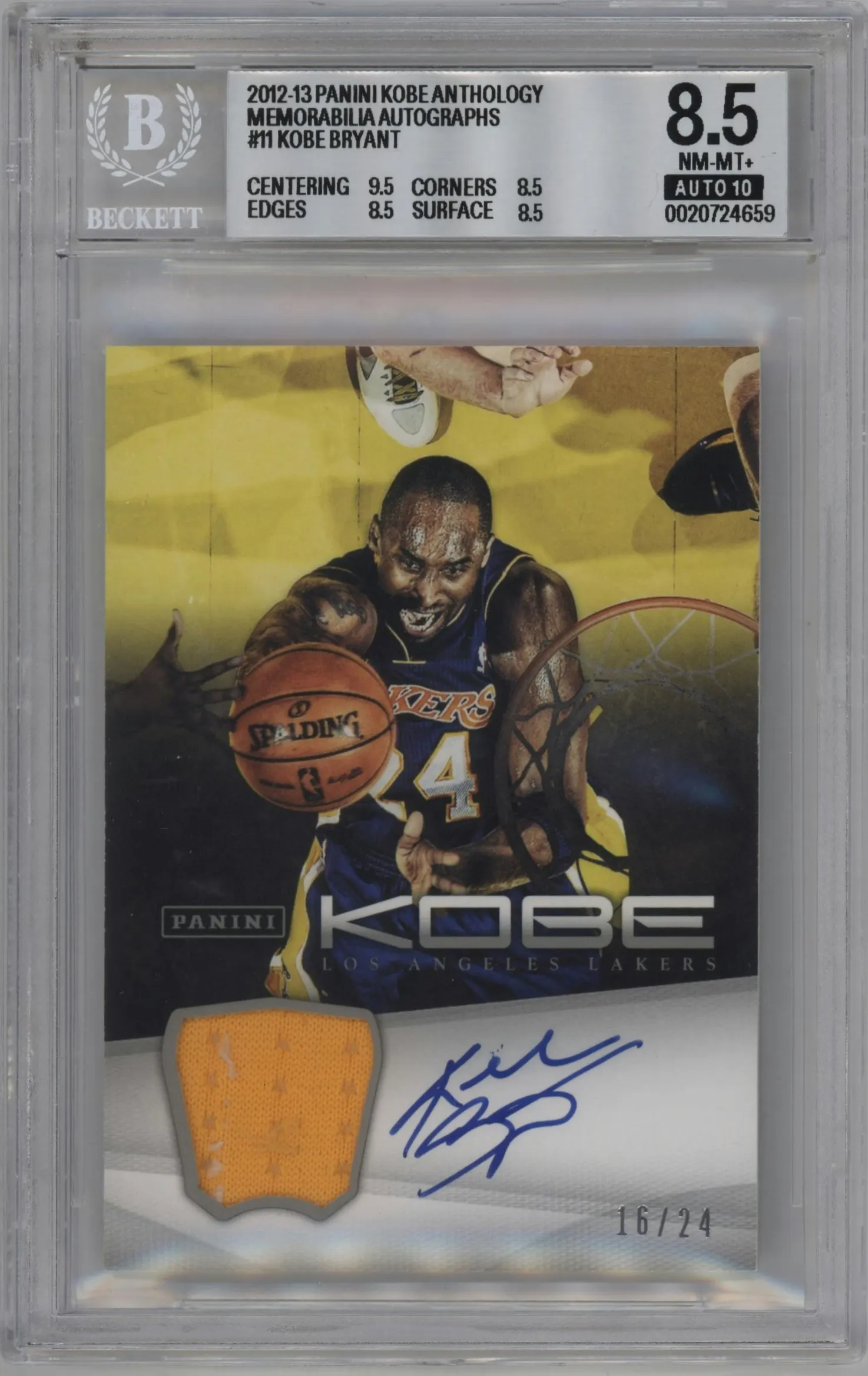 2012 Panini Kobe Anthology Auto Mem. Kobe Bryant #11 BGS 8.5