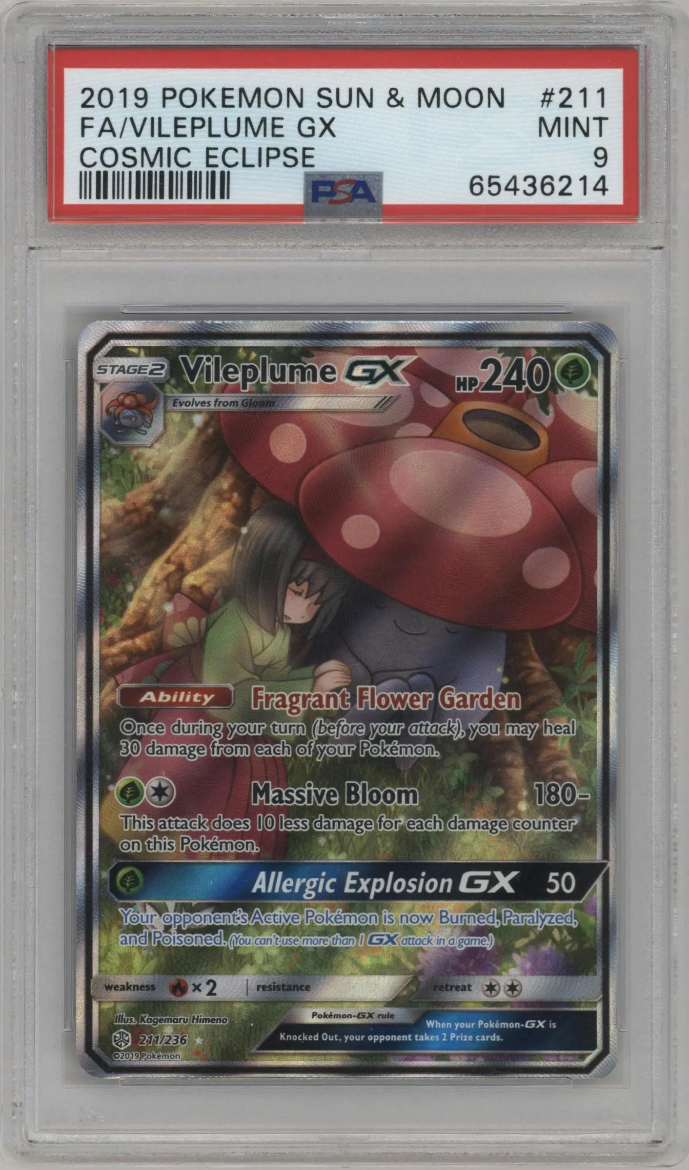 2019 Pokemon S&M Cosmic Eclipse Vileplume GX #211 PSA 9