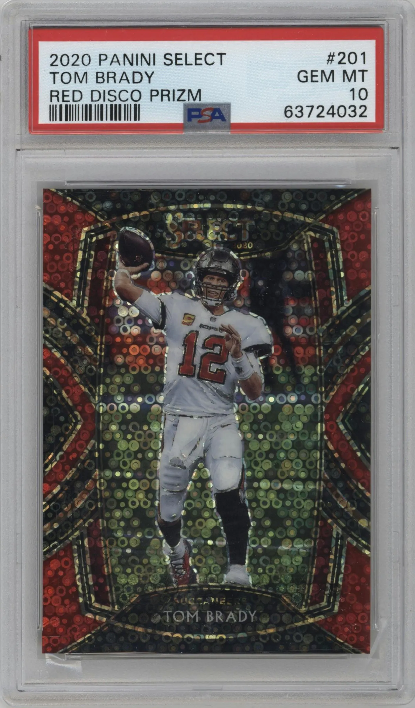 2020 Panini Select Club Lvl. Tom Brady Disco Red #201 PSA 10