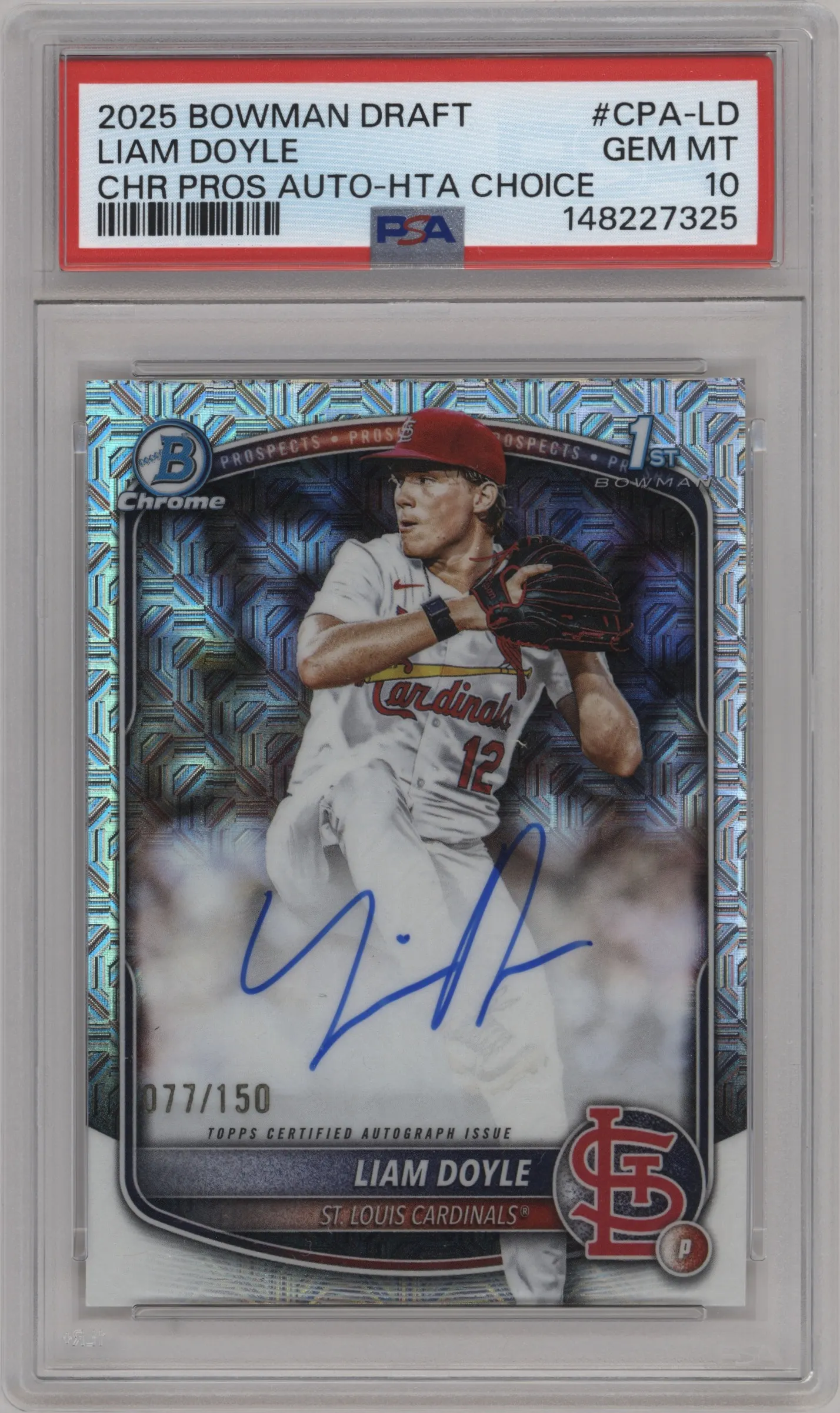2025 Bowman Draft Chr.Pros.Auto Liam Doyle HTA Choice Mojo Refractor #CPA-LD PSA 10