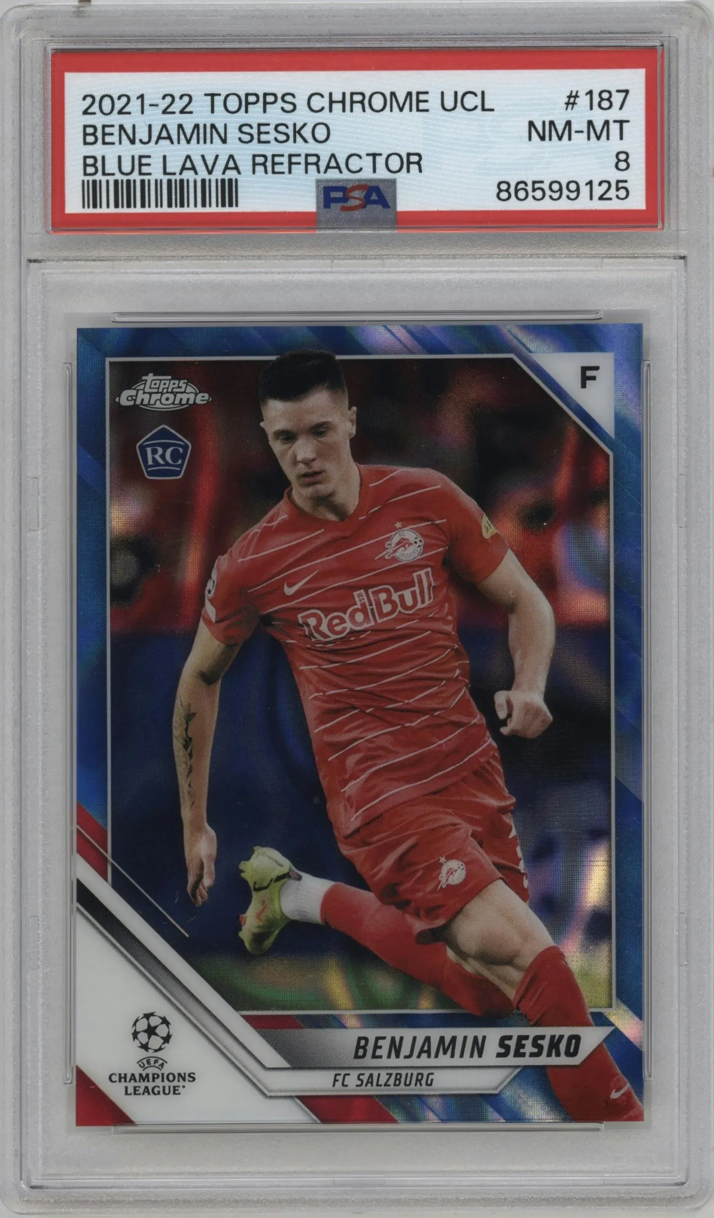 2021 Topps Chrome UEFA Champions League Benjamin Sesko Blue Lava Refractor PSA 8