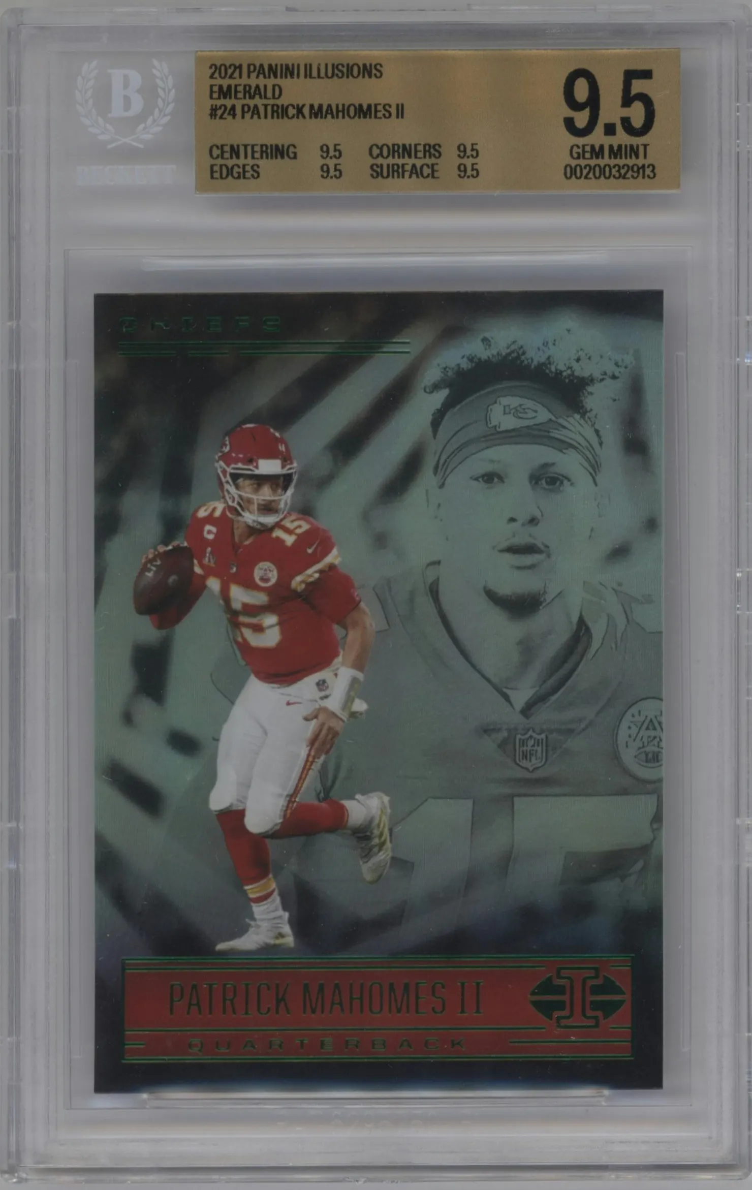 2021 Panini Illusions Patrick Mahomes II Trophy Collection Emerald #24 BGS 9.5