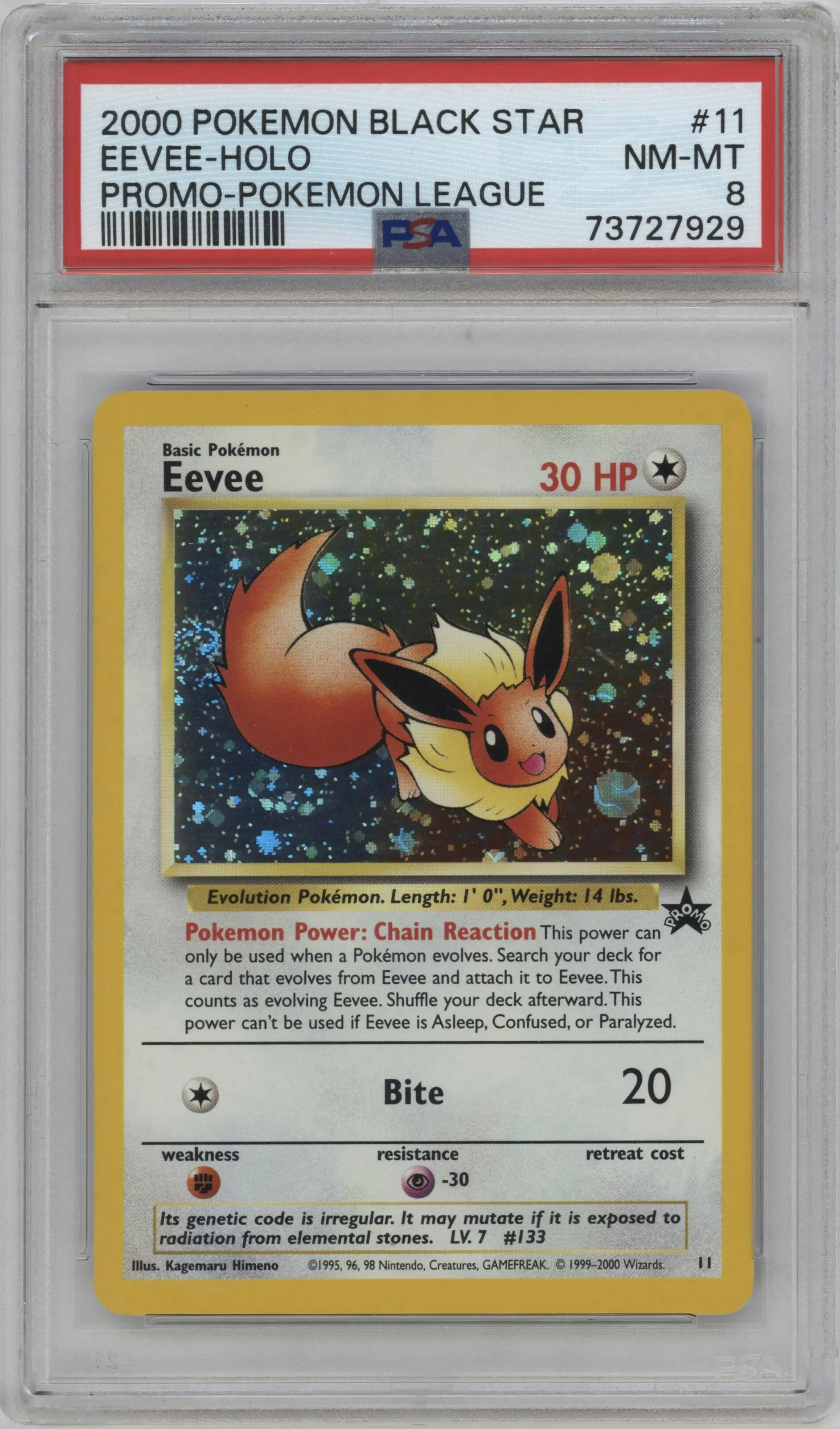 2000 Pokemon WoTC Eevee League #11 PSA 8