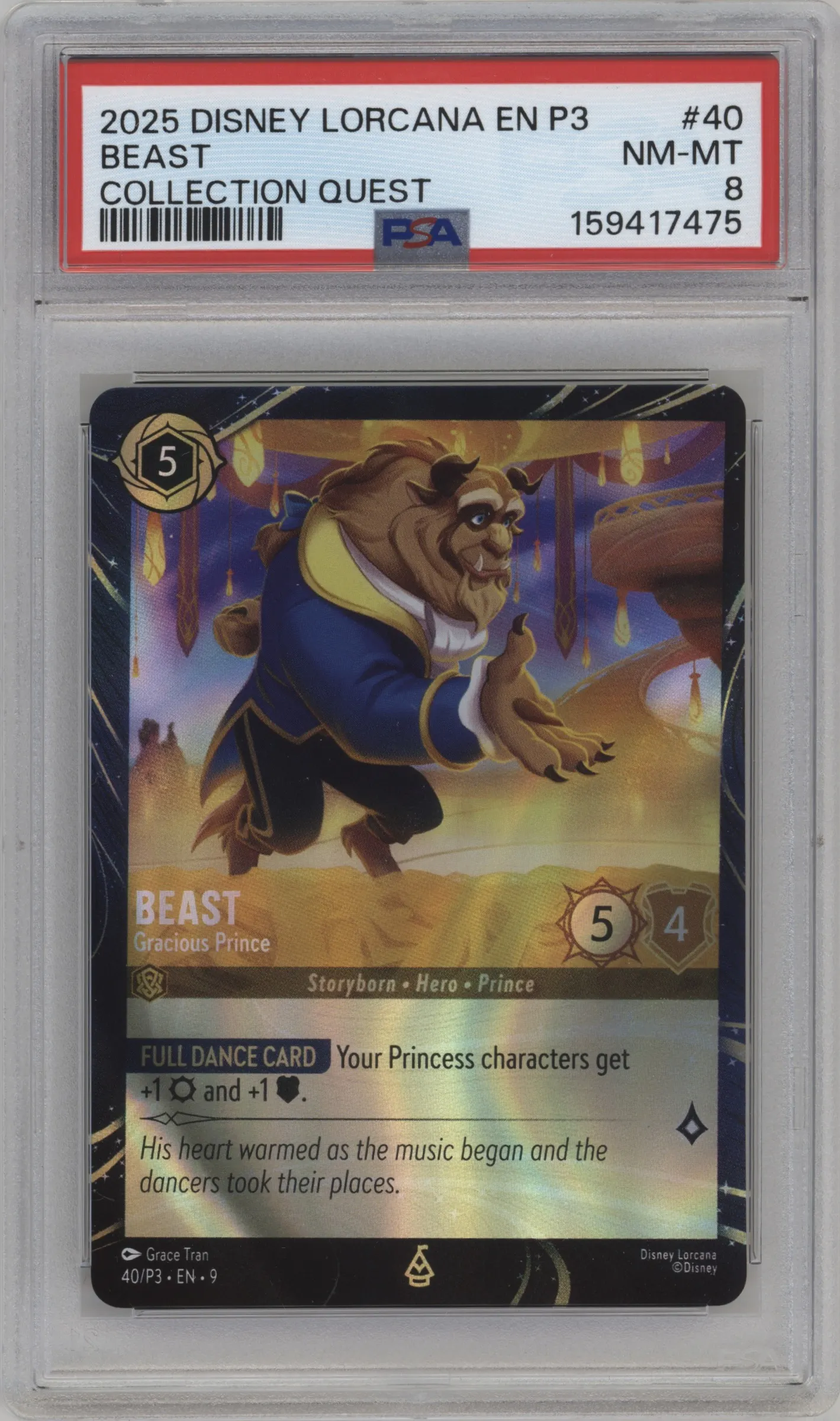 2025 Disney Lorcana Promo Set 3 Beast - Gracious Prince Collection Quest #40/P3 PSA 8
