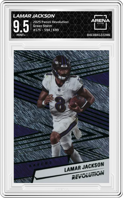 2025 Panini Revolution Lamar Jackson Green Storm #175 ARENA CLUB 9.5