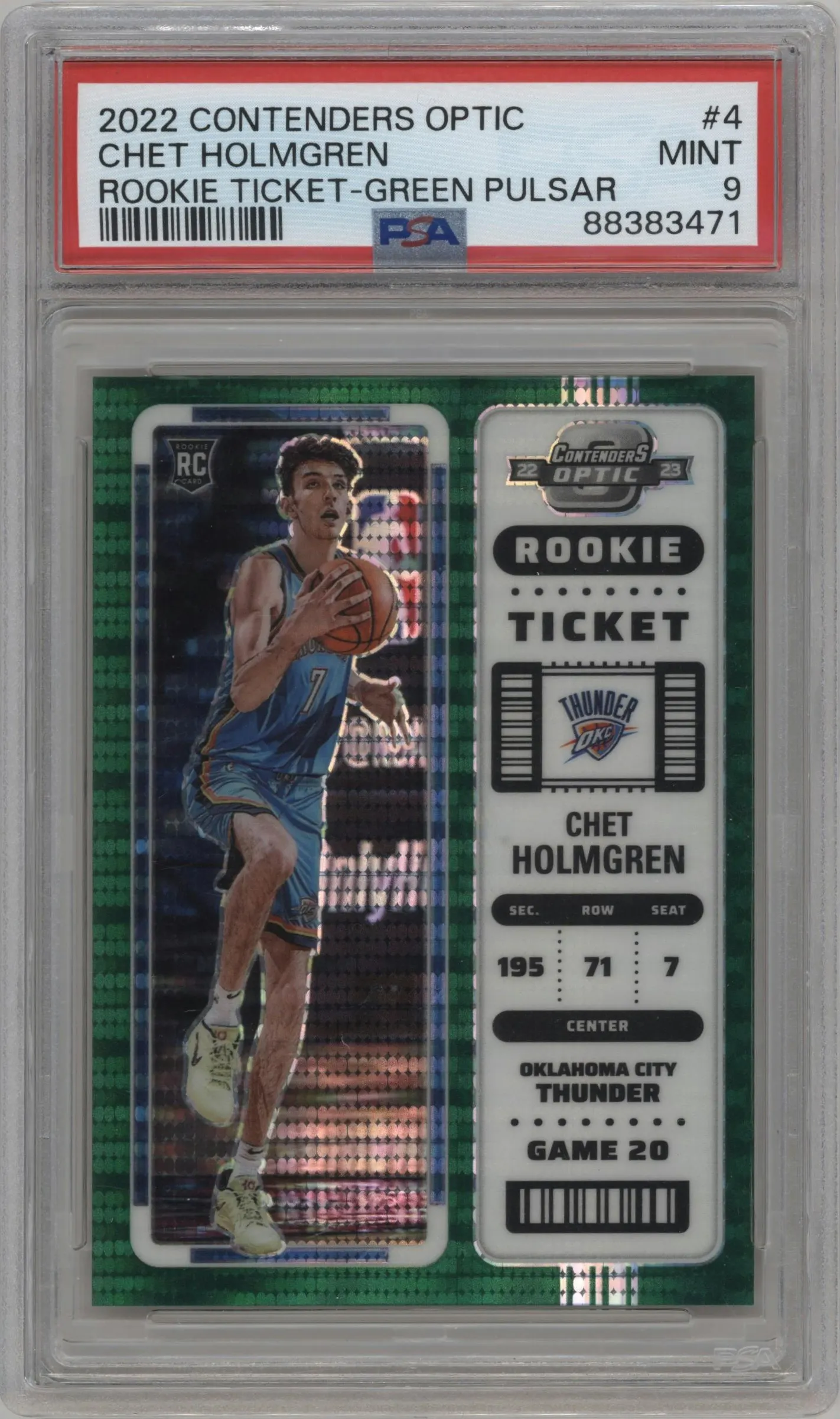 2022 Panini Contenders Optic Rke.Tkt. Chet Holmgren Green Pulsar #4 PSA 9