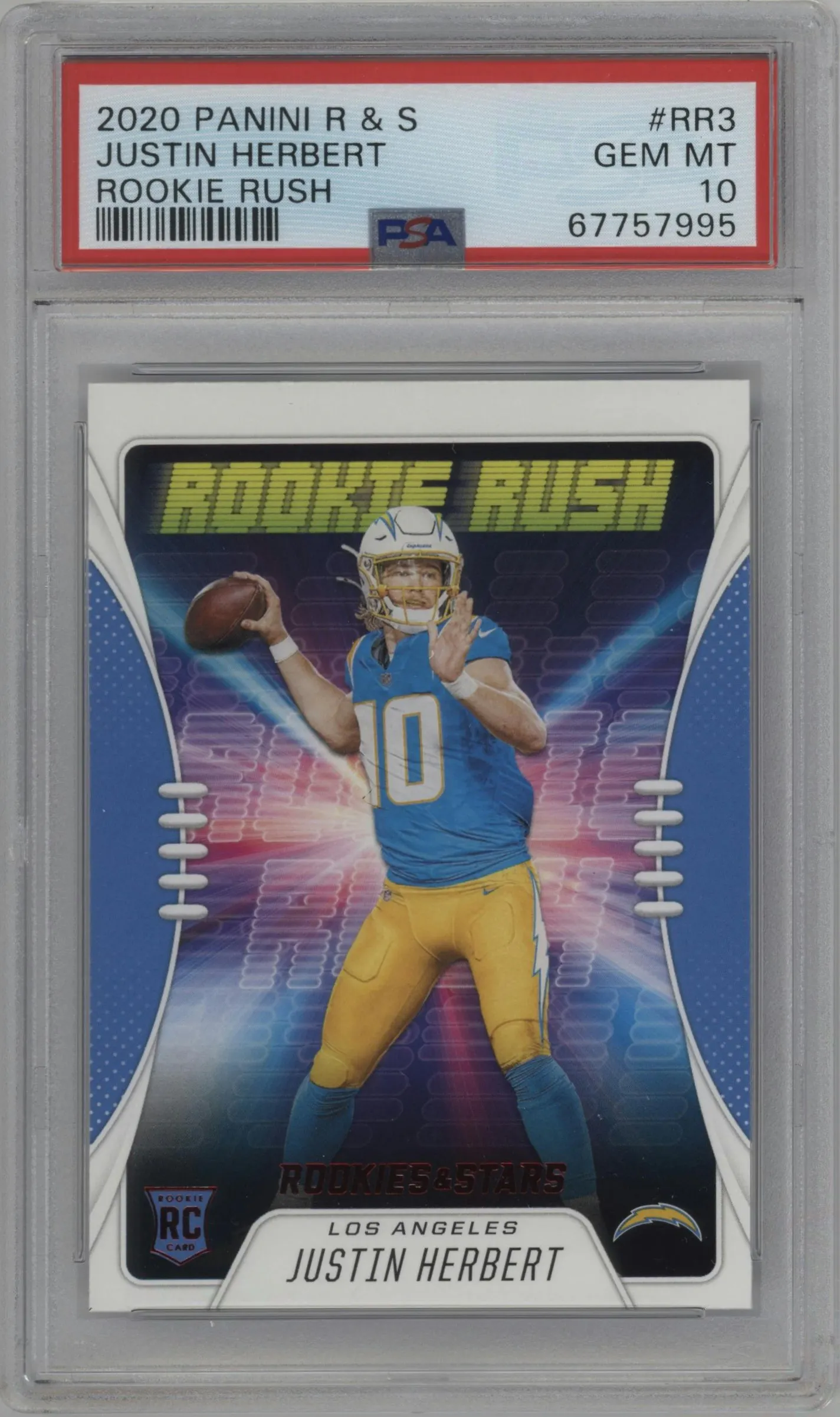 2020 Panini Rookies & Stars Rke.Rush Justin Herbert #RR-3 PSA 10