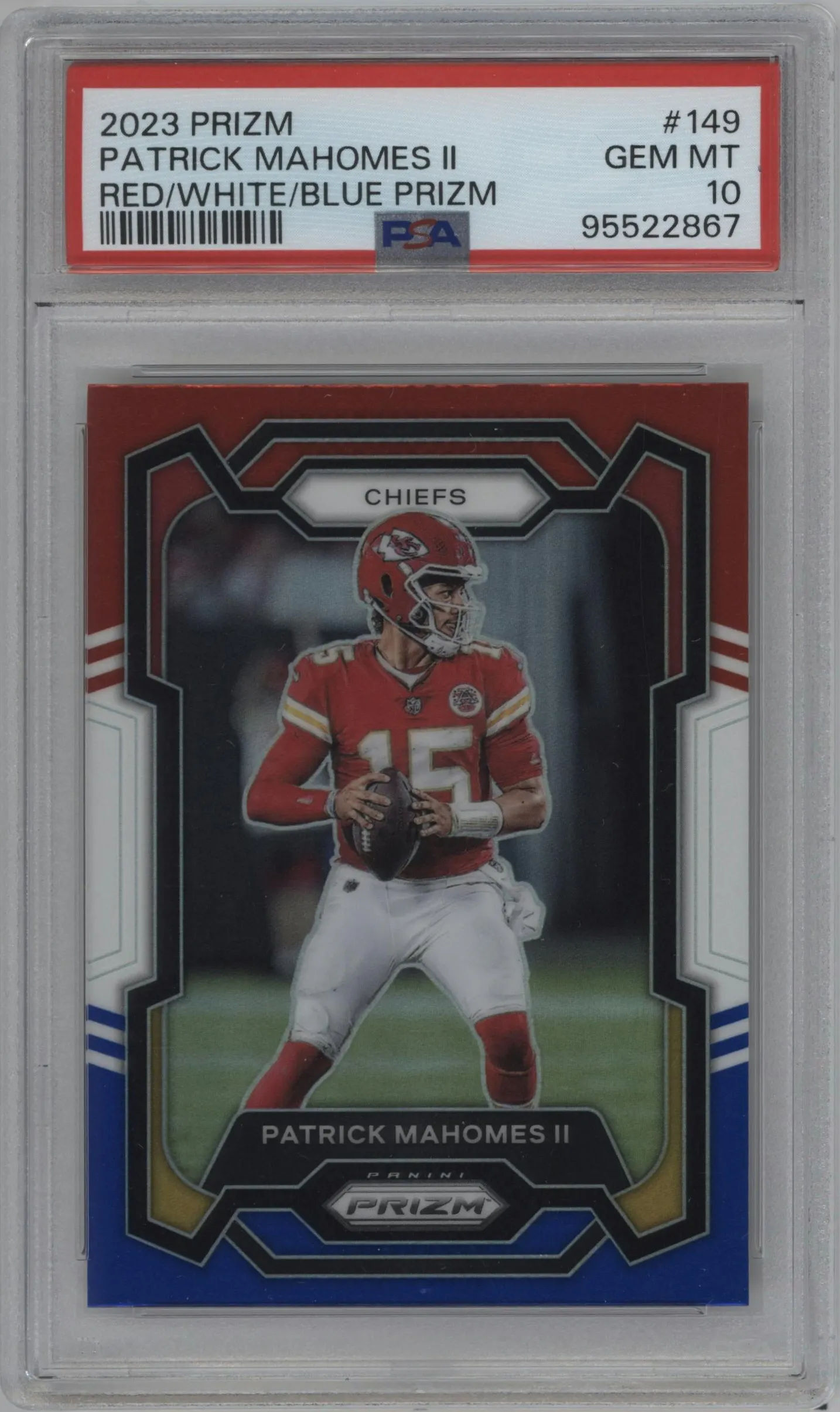 2023 Panini Prizm Patrick Mahomes II Red/White/Blue #149 PSA 10