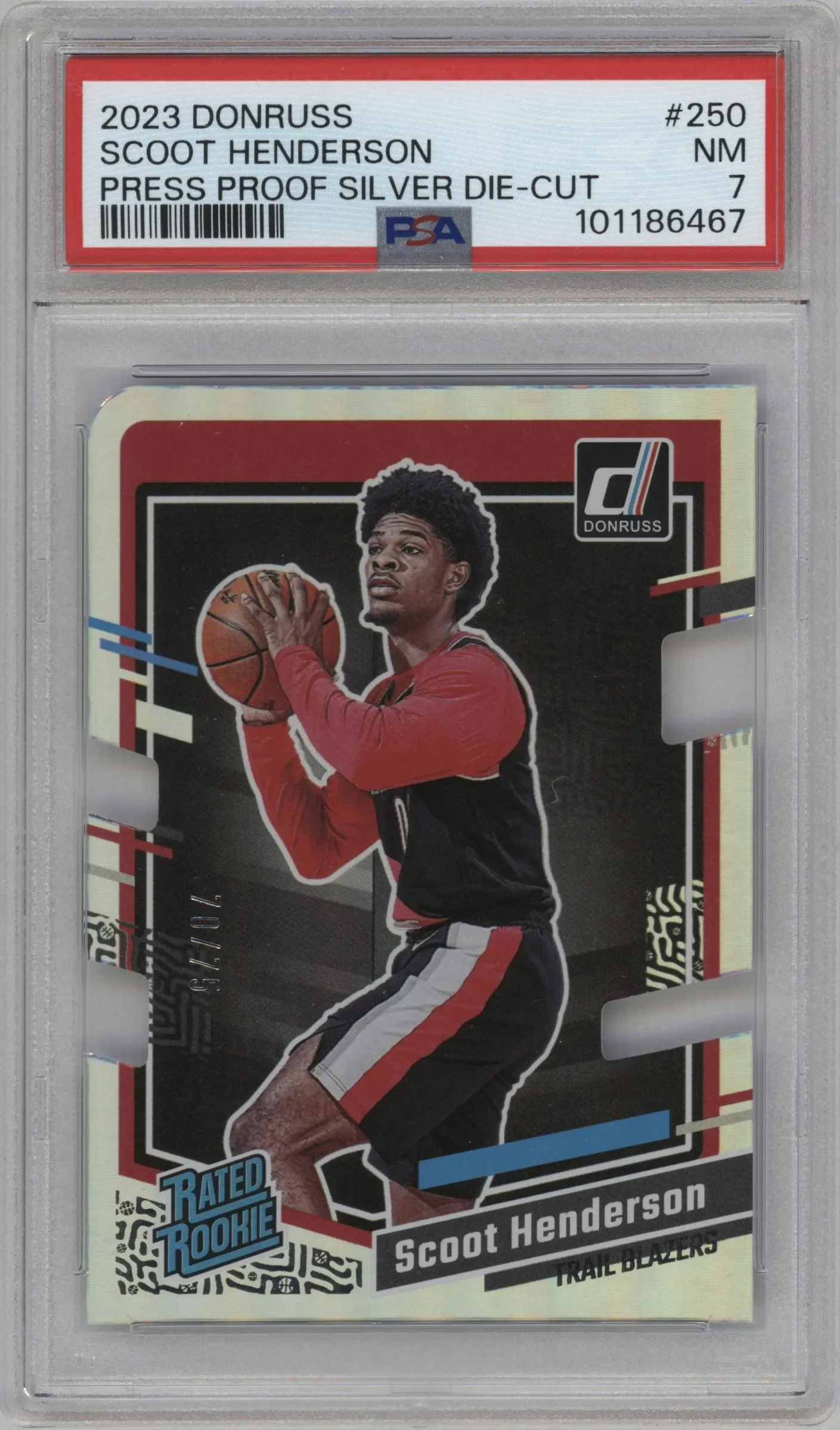 2023 Panini Donruss Rated Rookie Scoot Henderson Press Proof Silver Die Cut #250 PSA 7