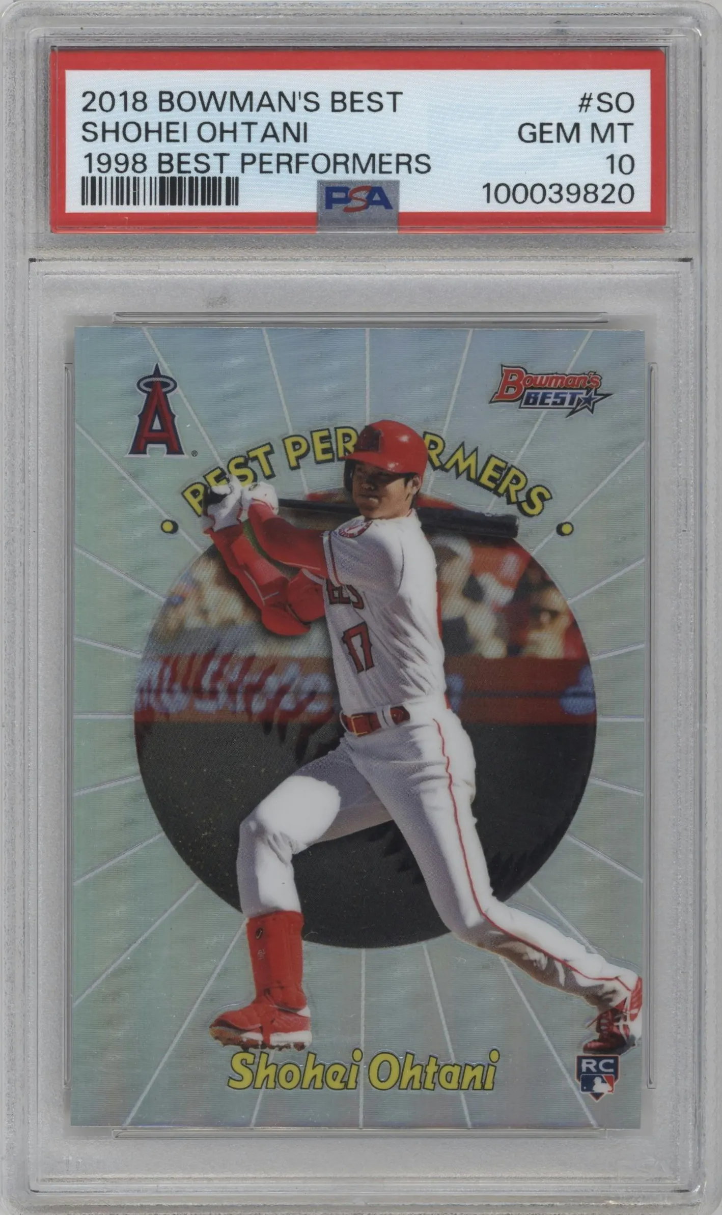 2018 Bowman’s Best 1998 Best Performers Shohei Ohtani #98BP-SO PSA 10