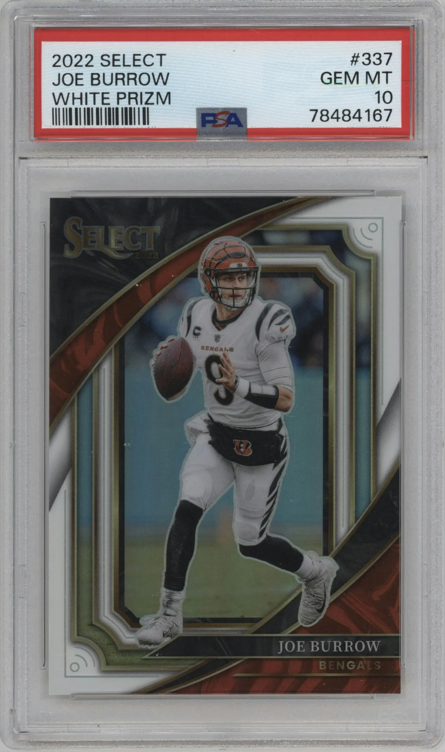 2022 Panini Select Suite Lvl. Joe Burrow White Prizm #337 PSA 10