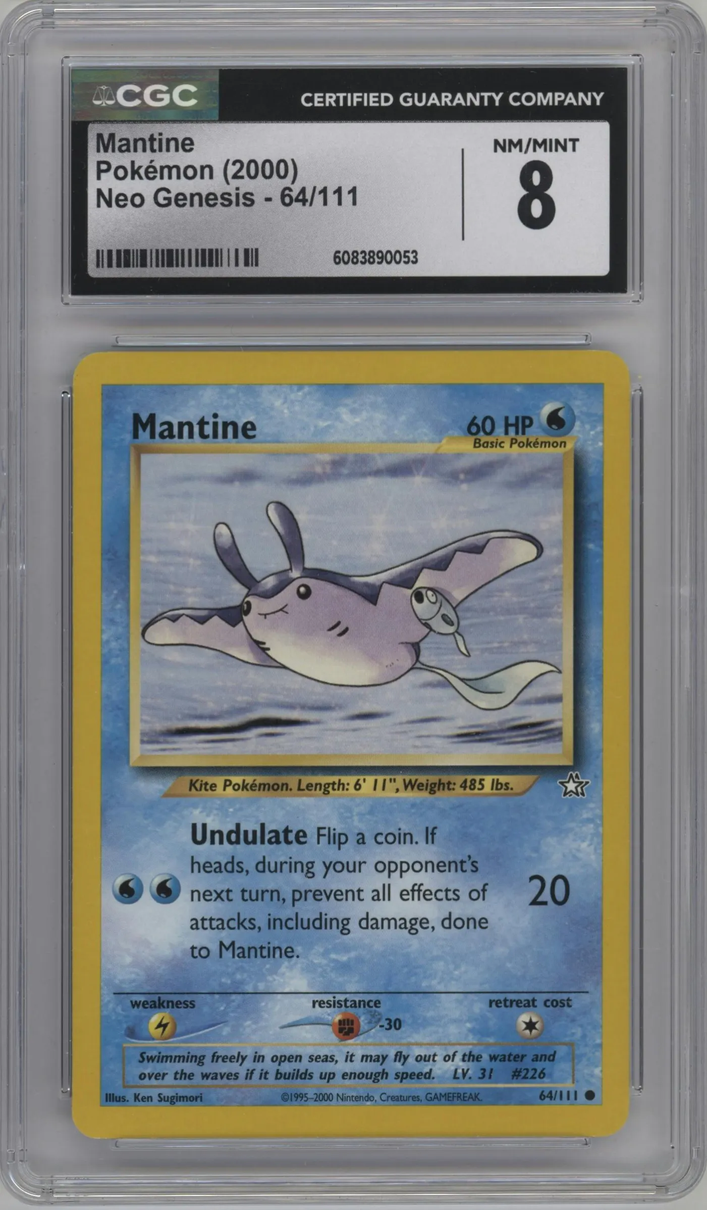 2000 Pokemon Neo Genesis Mantine #64 CGC 8