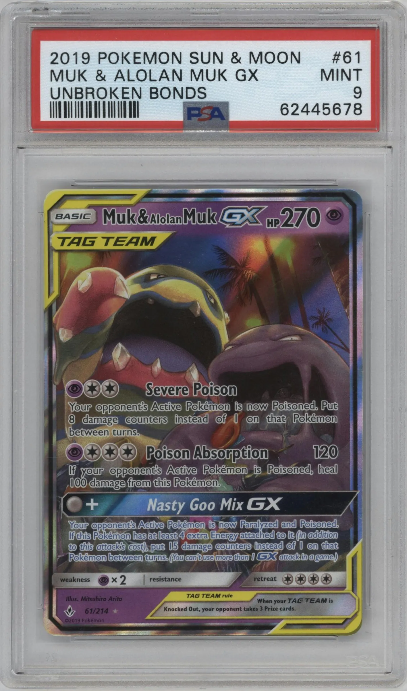 2019 Pokemon S&M Unbroken Bonds Muk/Alolan Muk GX #61 PSA 9