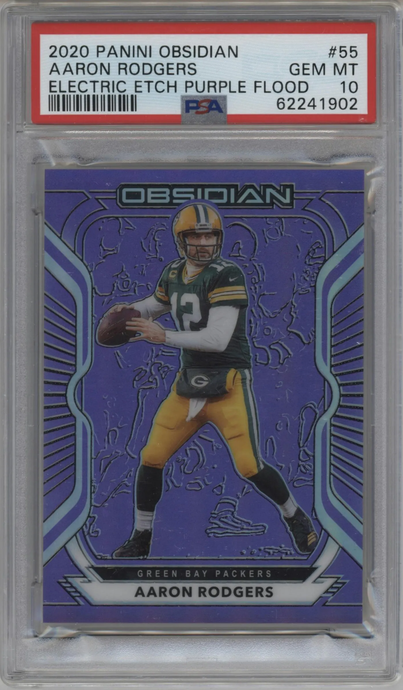2020 Panini Obsidian Aaron Rodgers Electric Etch Purple Flood #55 PSA 10