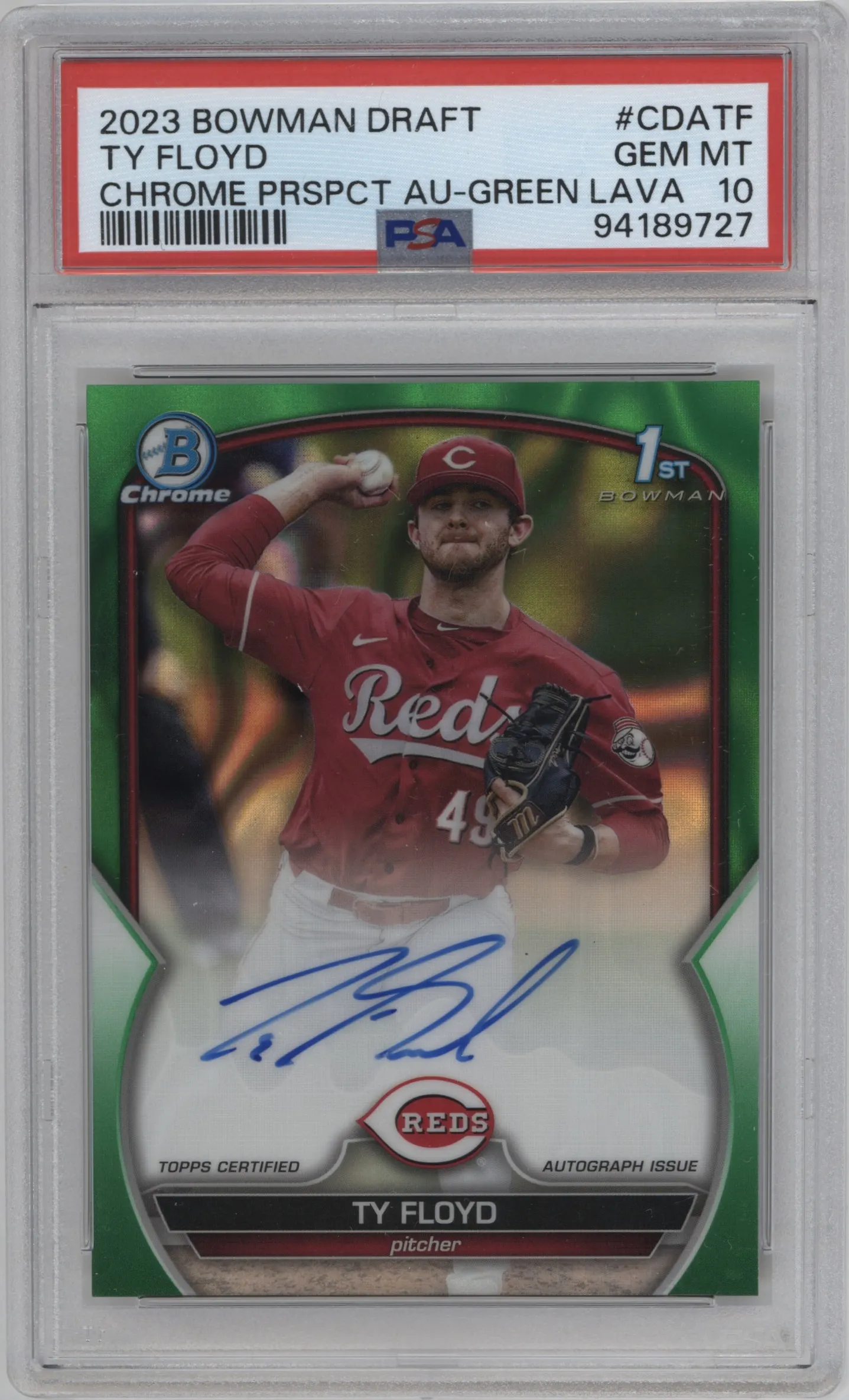 2023 Bowman Draft Chr.Pros.Auto Ty Floyd Green Lava Refractor #CDA-TF PSA 10
