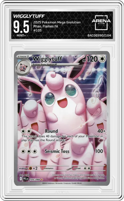 2025 Pokemon Mega Evolution Phan. Flames Wigglytuff #105 ARENA CLUB 9.5