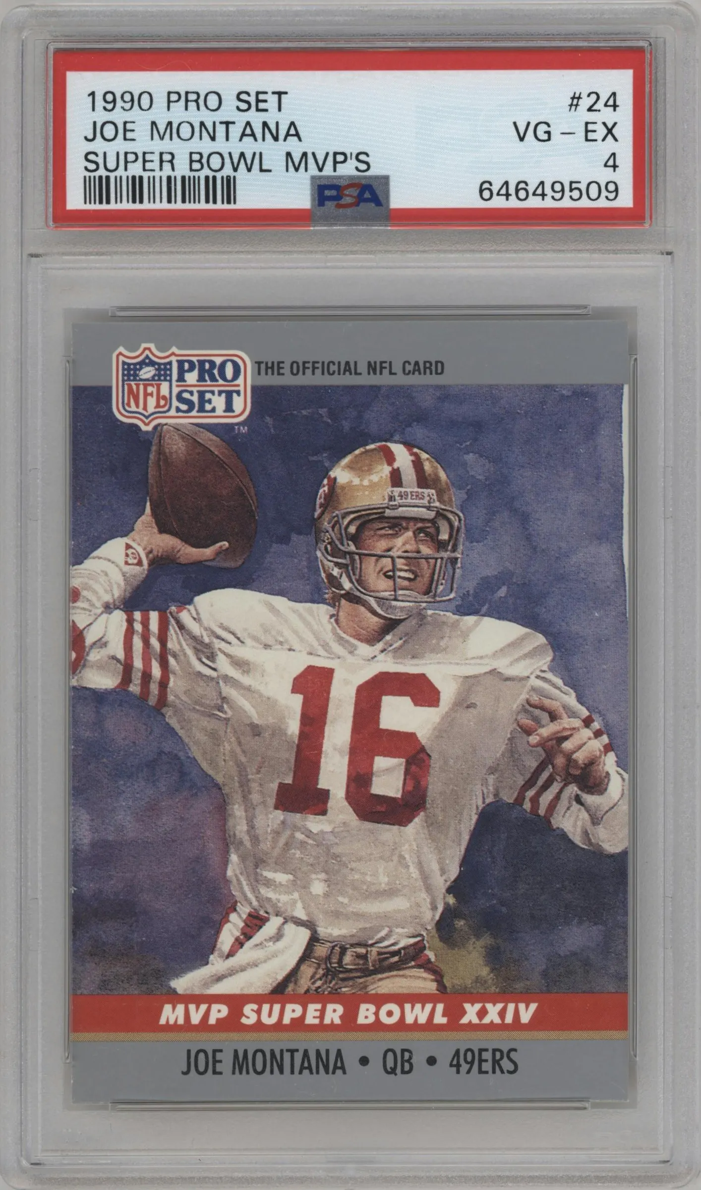 1990 Pro Set Super Bowl MVP Joe Montana #24 PSA 4