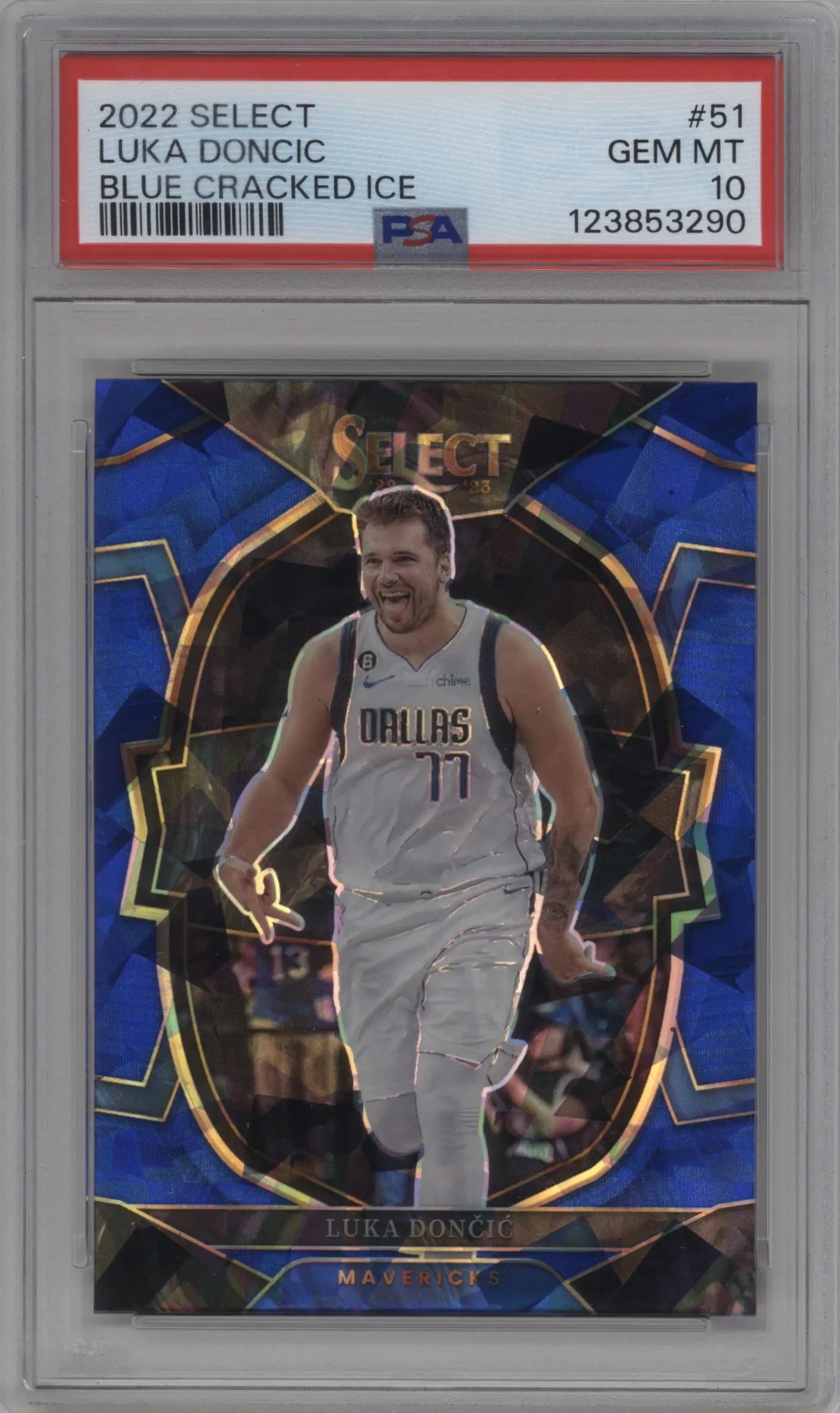 2022 Panini Select Luka Doncic Blue Cracked Ice PSA 10