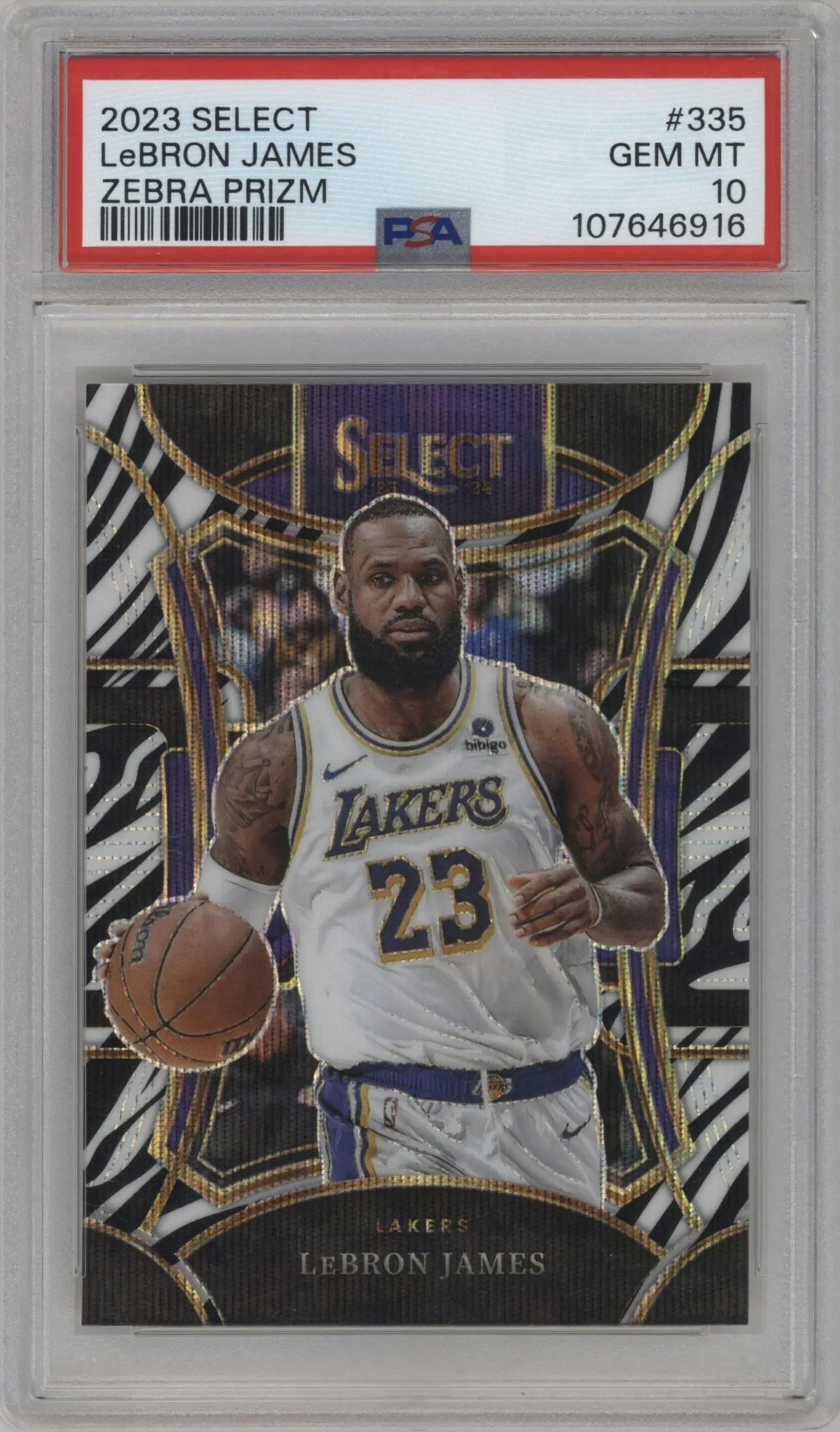 2023 Panini Select Mezzanine LeBron James Zebra Prizm #335 PSA 10