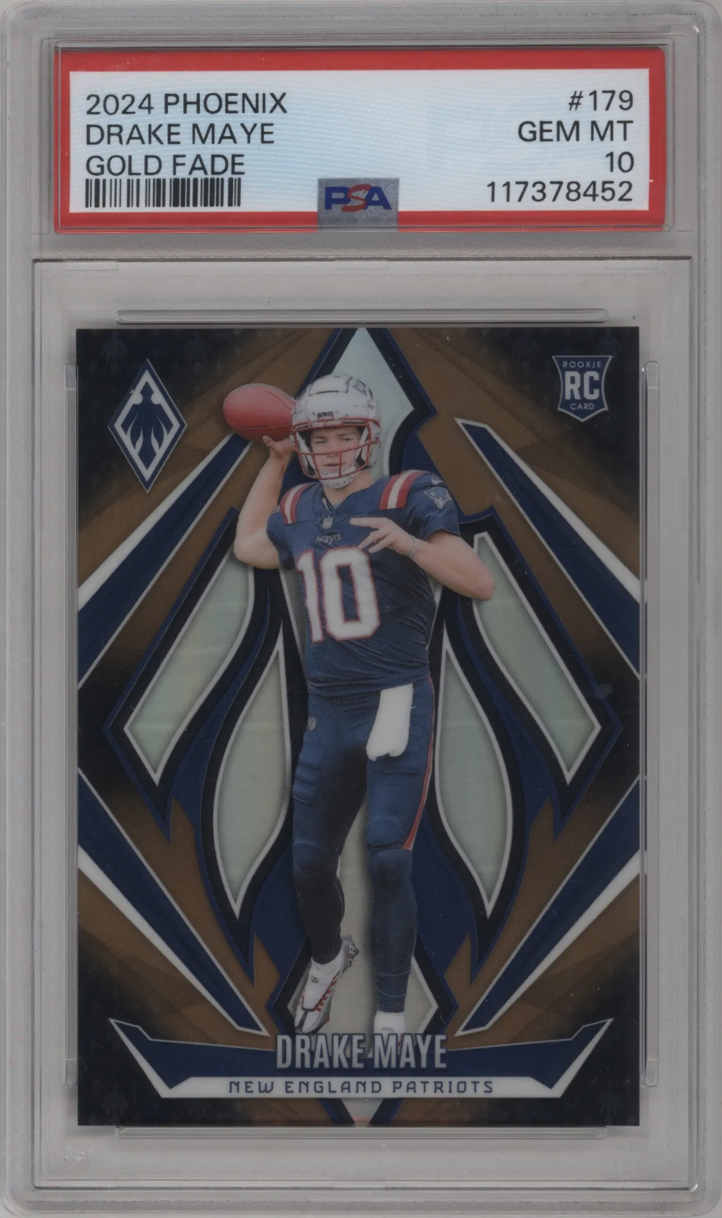 2024 Panini Phoenix Drake Maye Gold Fade #179 PSA 10