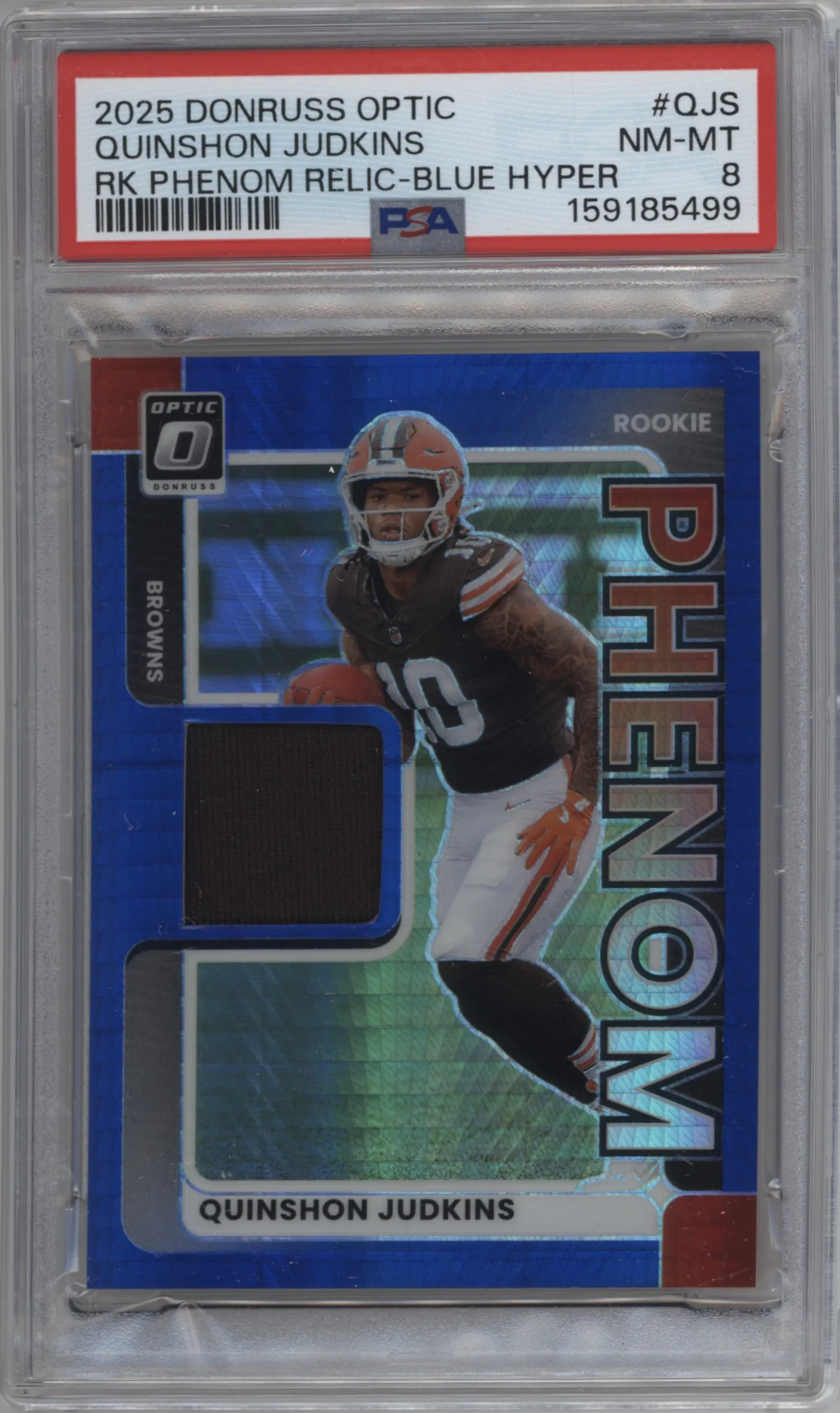 2025 Donruss Optic Rke. Phenoms Quinshon Judkins Hyper Blue #RPBH-QJS PSA 8