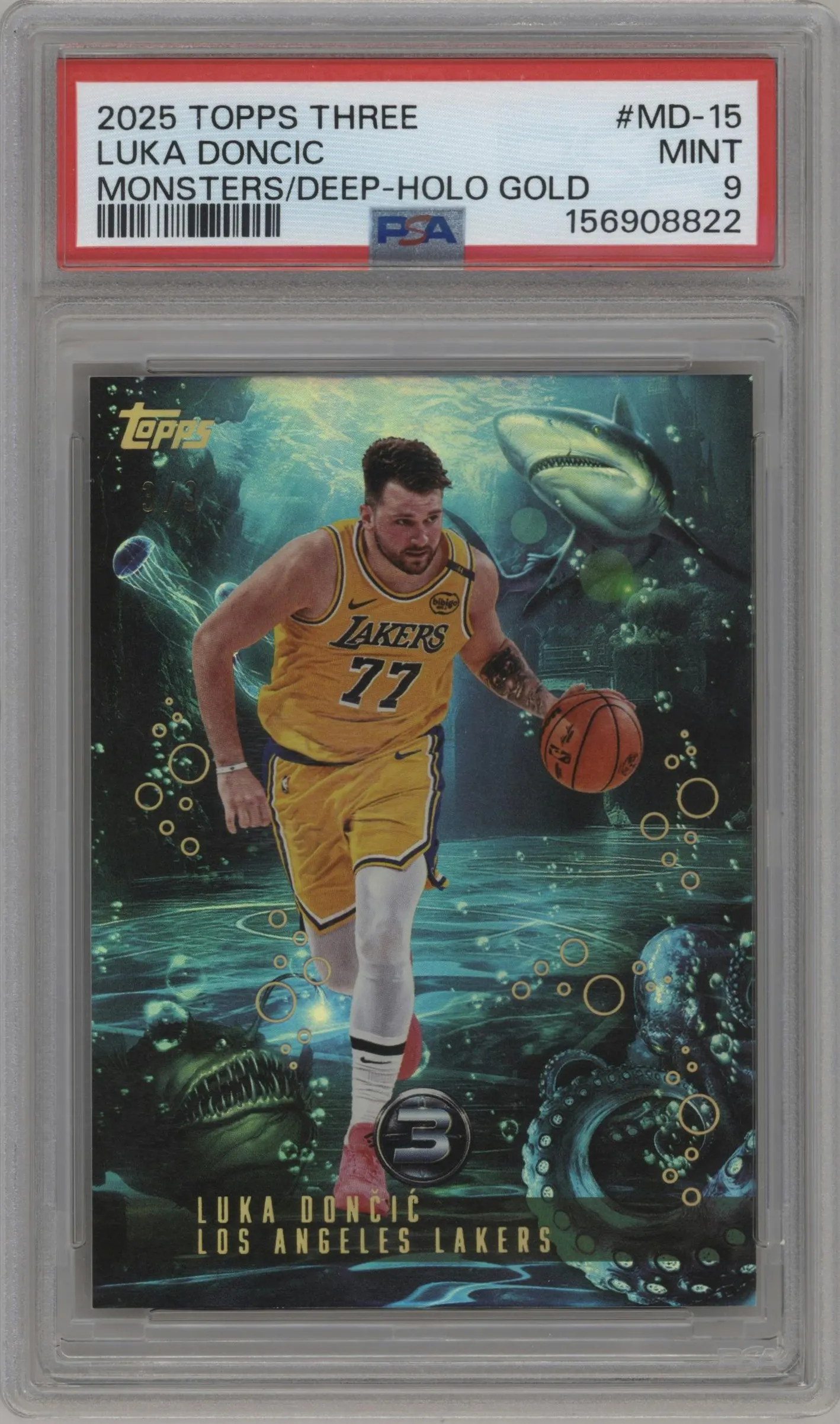 2025 Topps Three Monsters Of The Deep Luka Dončić Holo Gold #MD-15 PSA 9