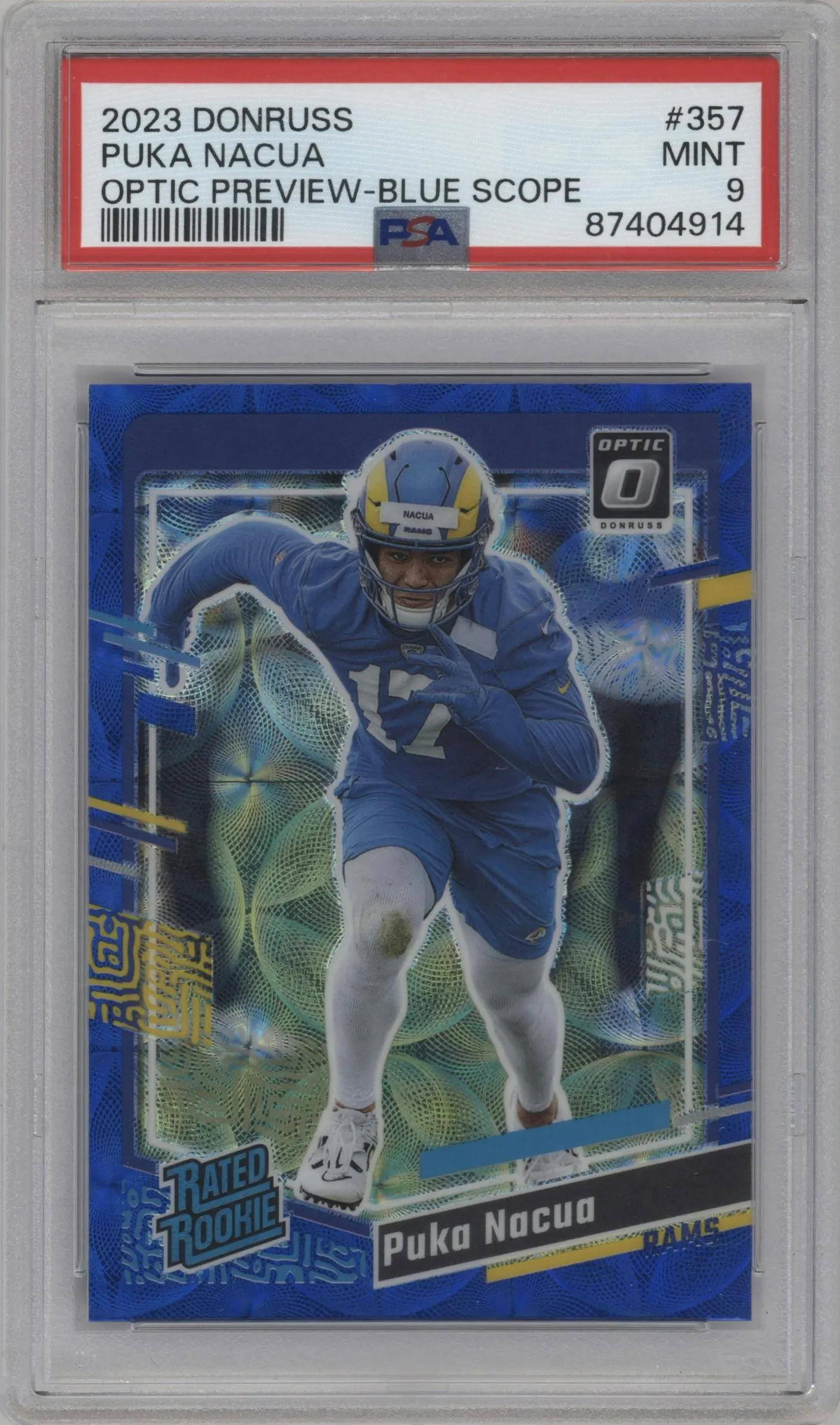 2023 Panini Donruss Opt.Rtd.Rke.Prev. Puka Nacua Blue Scope #357 PSA 9