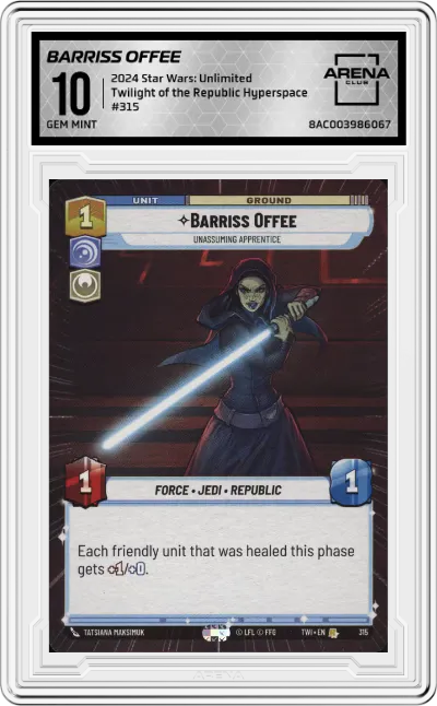 2024 Star Wars: Unlimited Twilight of the Republic Barriss Offee Hyperspace #315 ARENA CLUB 10