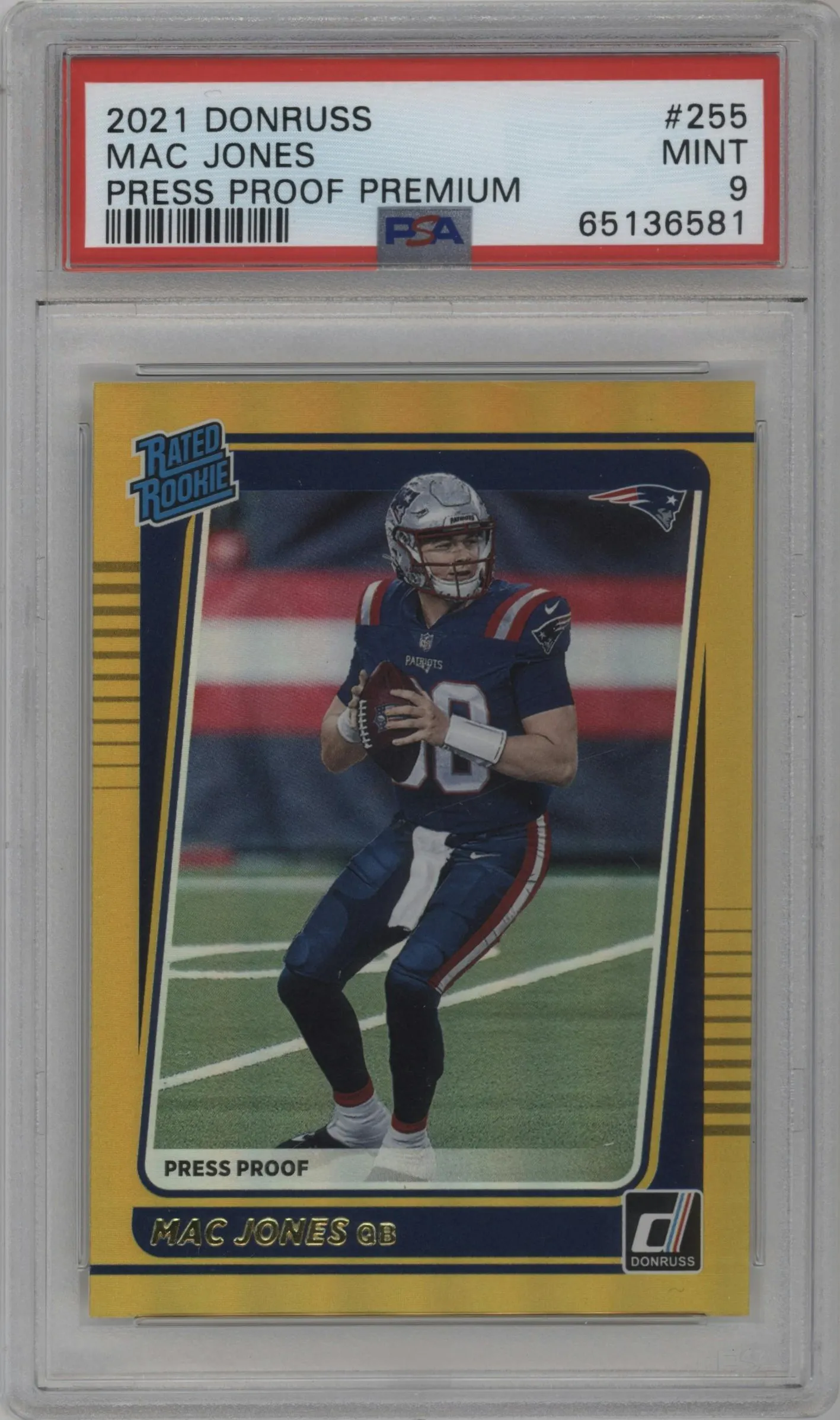 2021 Panini Donruss Rated Rookie Mac Jones Press Proof Premium #255 PSA 9