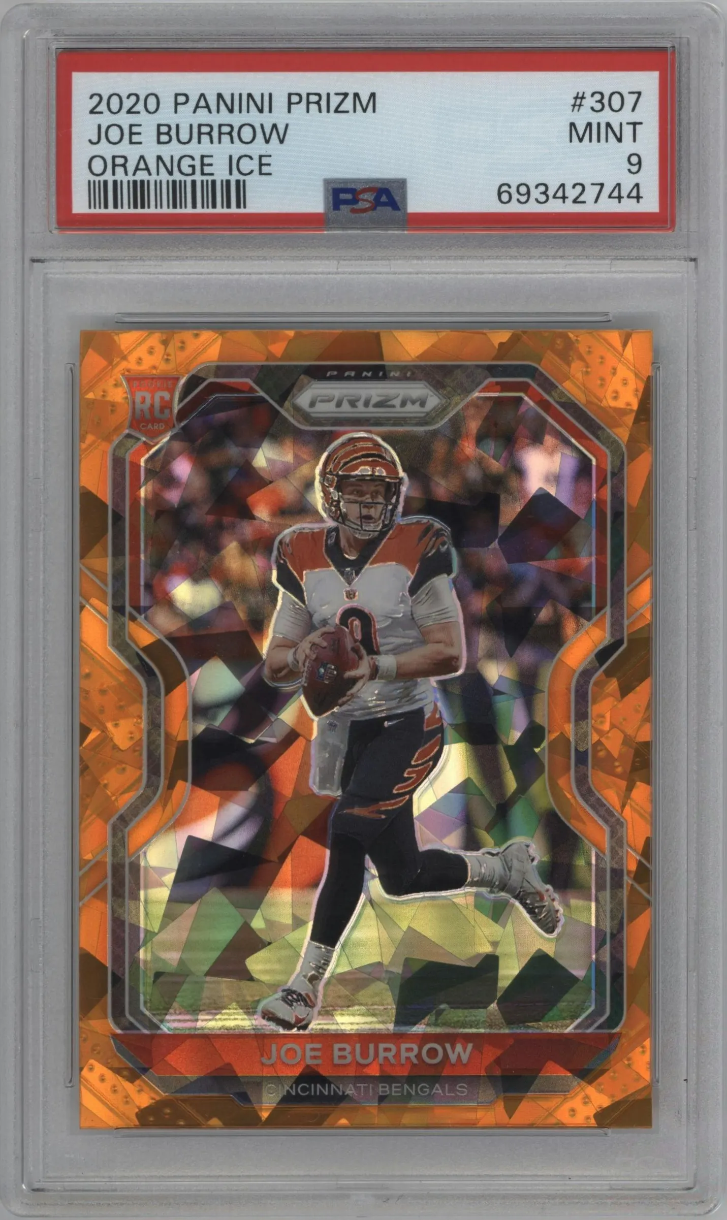 2020 Panini Prizm Joe Burrow Orange Ice PSA 9