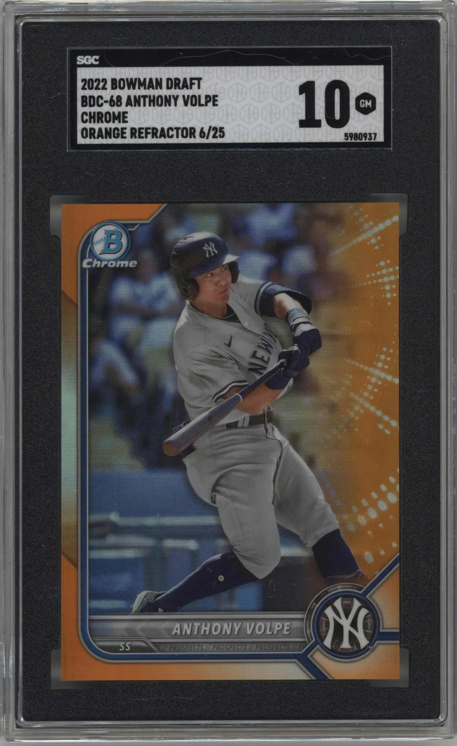 2022 Bowman Draft Chrome Anthony Volpe Orange Refractor #BDC-68 CGC 10