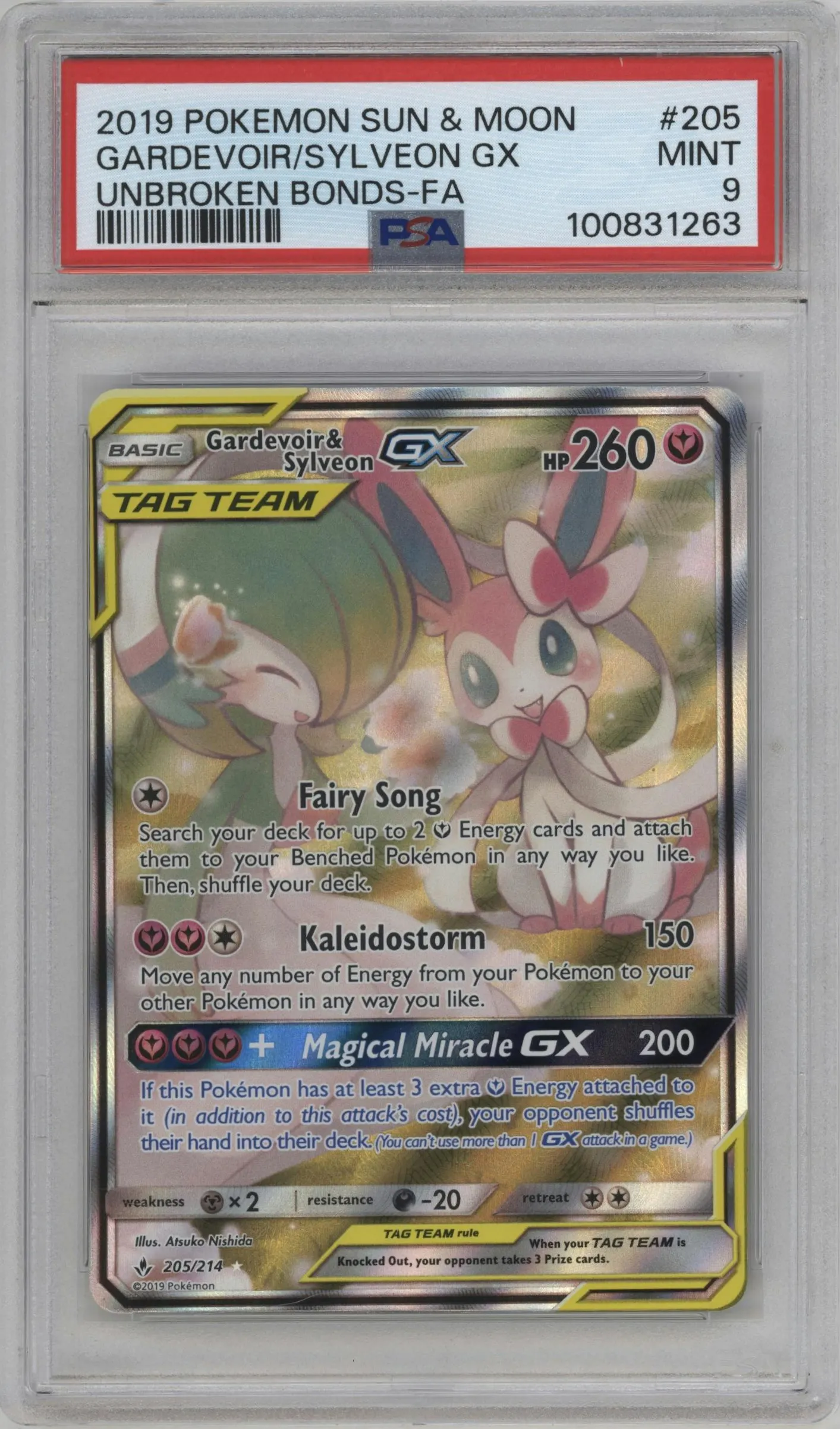 2019 Pokemon S&M Unbroken Bonds Gardevoir & Sylveon GX #205 PSA 9