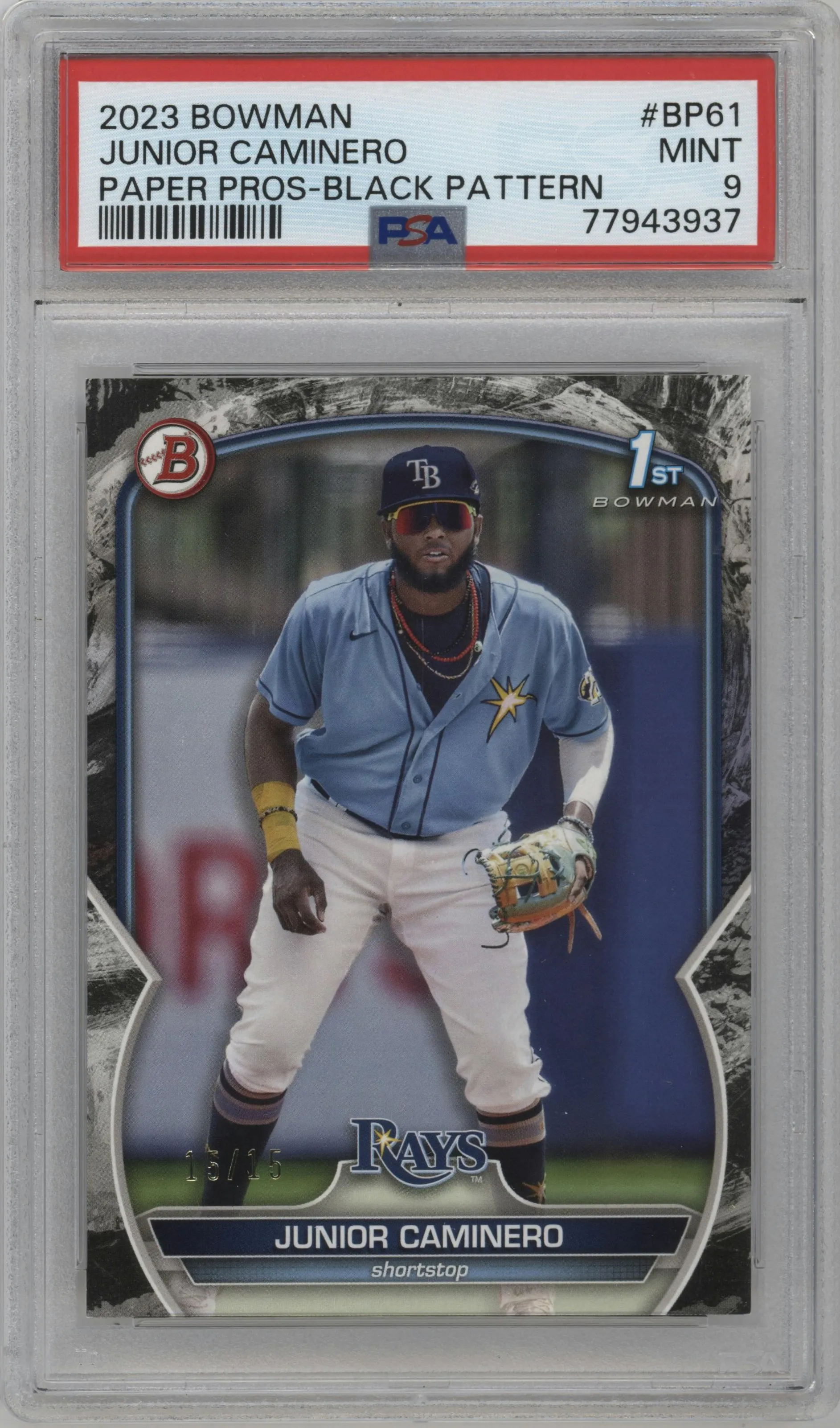 2023 Bowman Prospect Junior Caminero Black Pattern #BP-61 PSA 9