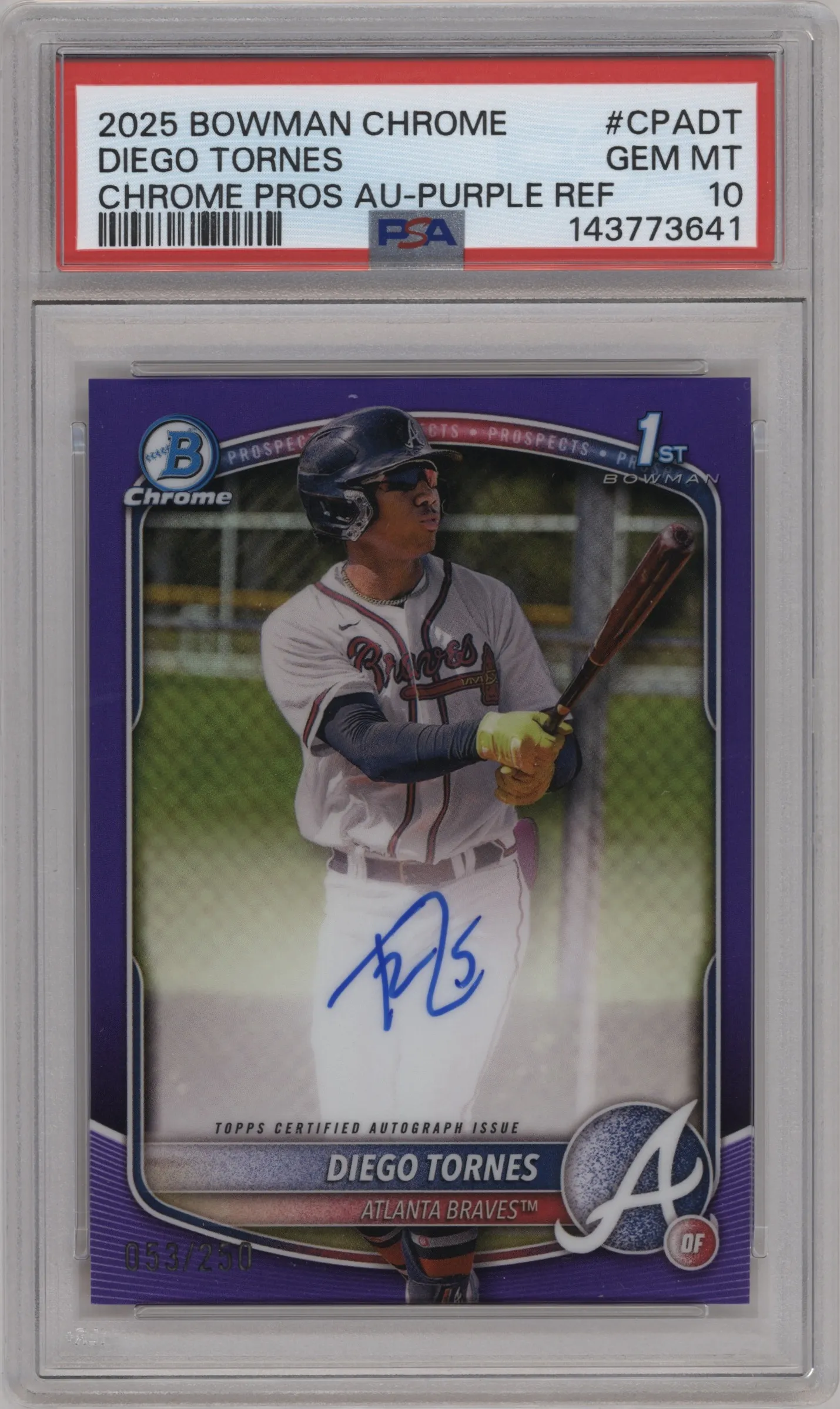 2025 Bowman Chrome Chr.Pros.Auto Diego Tornes Purple Refractor #CPA-DT PSA 10