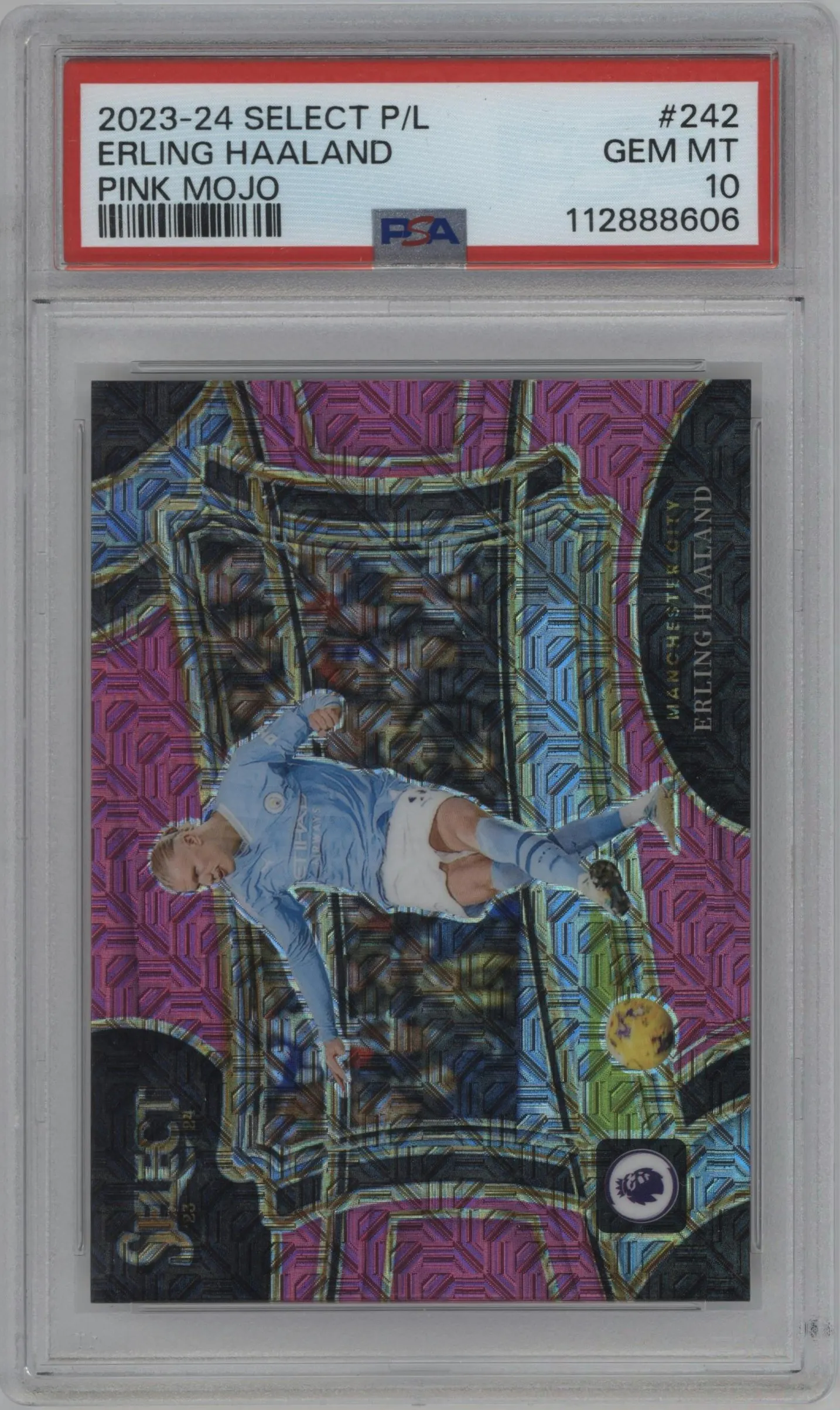2023 Panini Select Premier League Field Lvl. Erling Haaland Pink Mojo #242 PSA 10