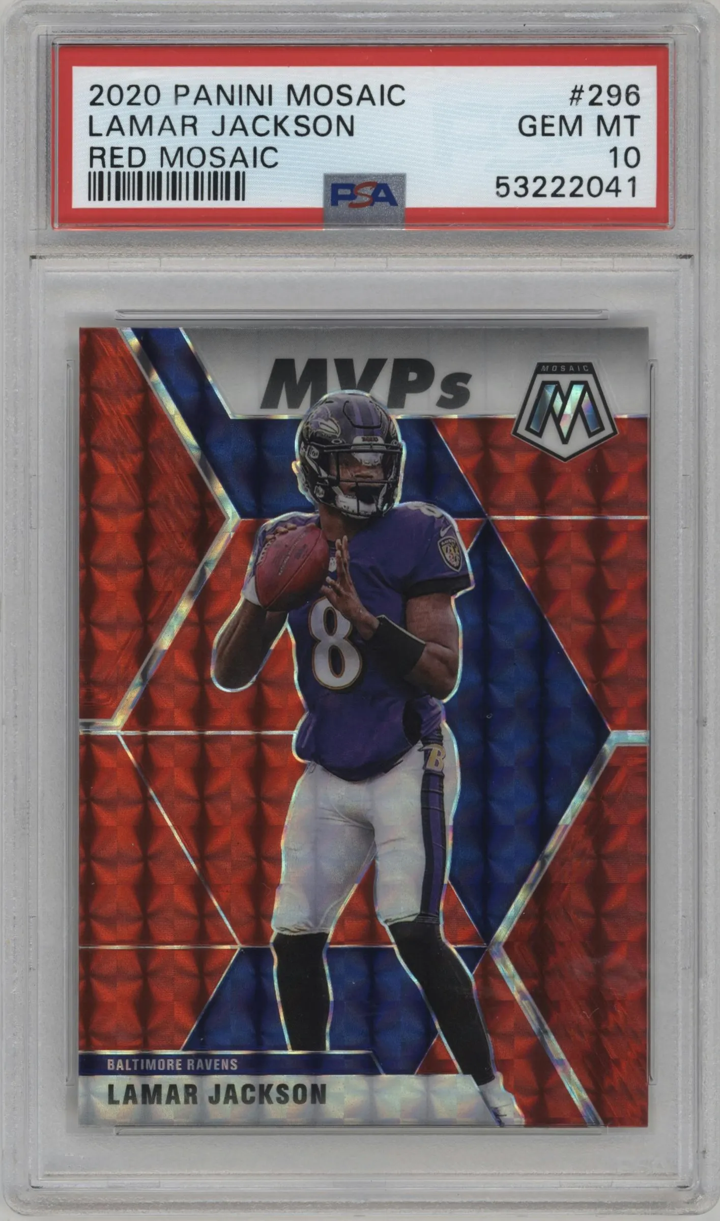 2020 Panini Mosaic Lamar Jackson Red Mosaic #296 PSA 10