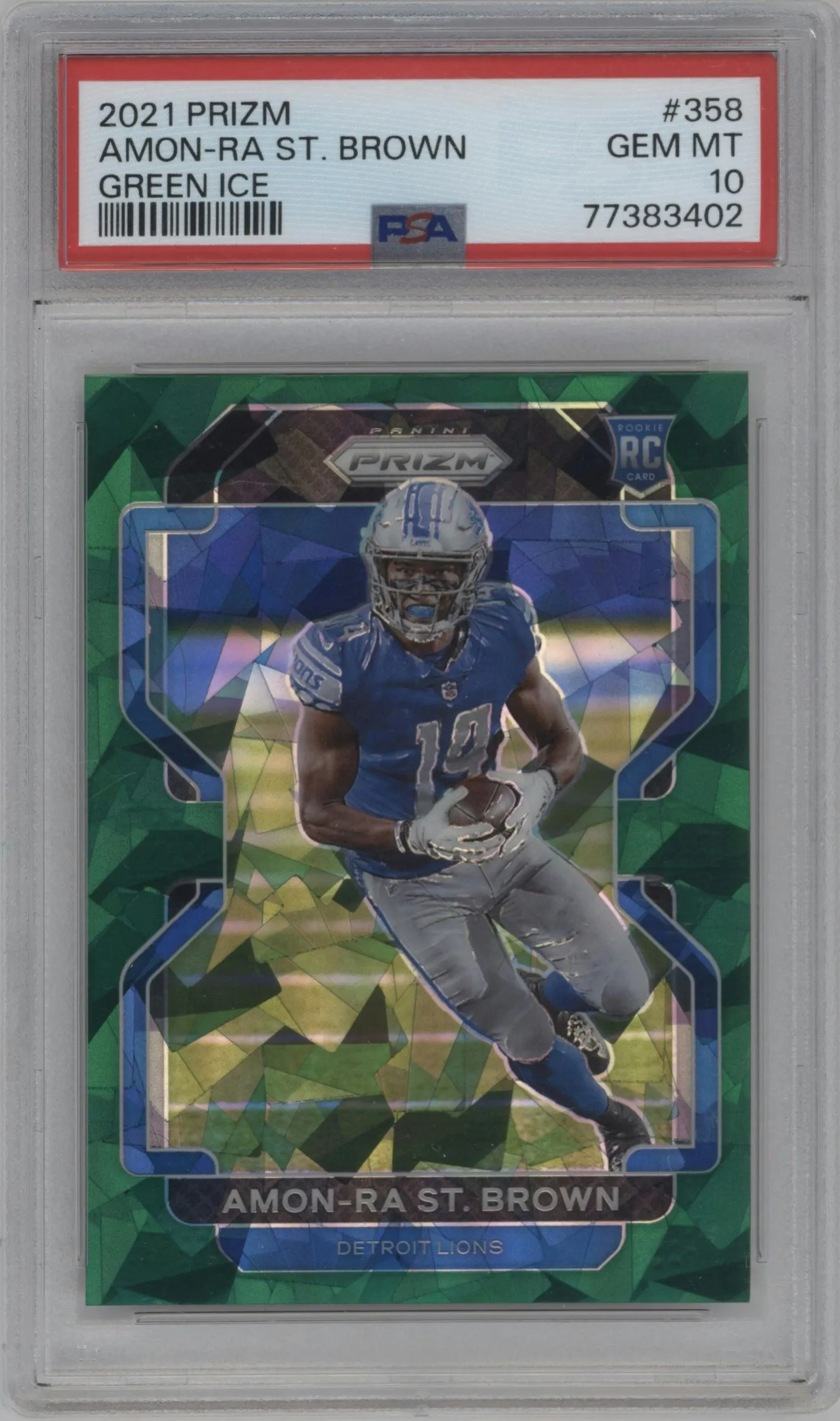 2021 Panini Prizm Amon-Ra St. Brown Green Ice #358 PSA 10