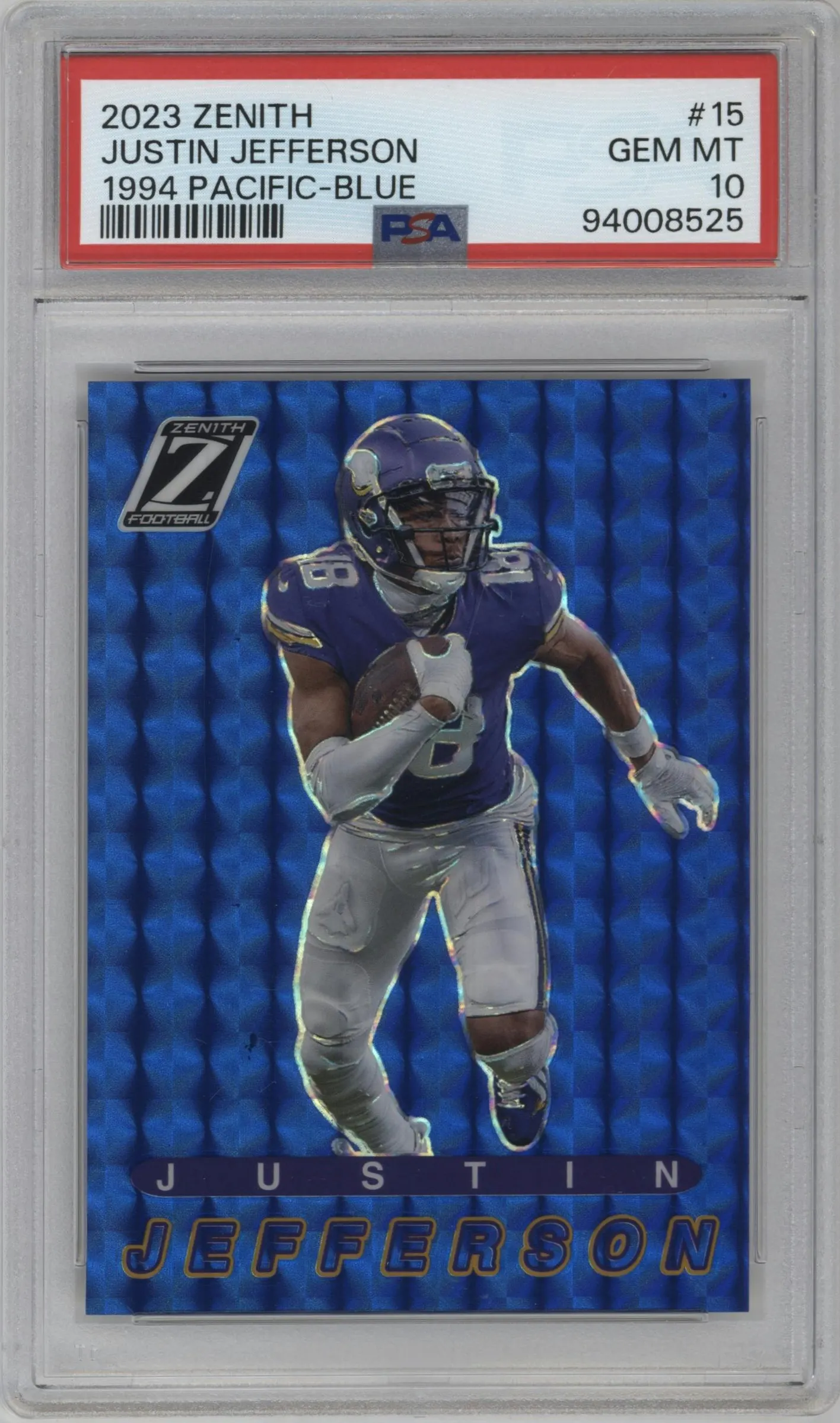 2023 Panini Zenith 1994 Pacific Justin Jefferson Blue #15 PSA 10