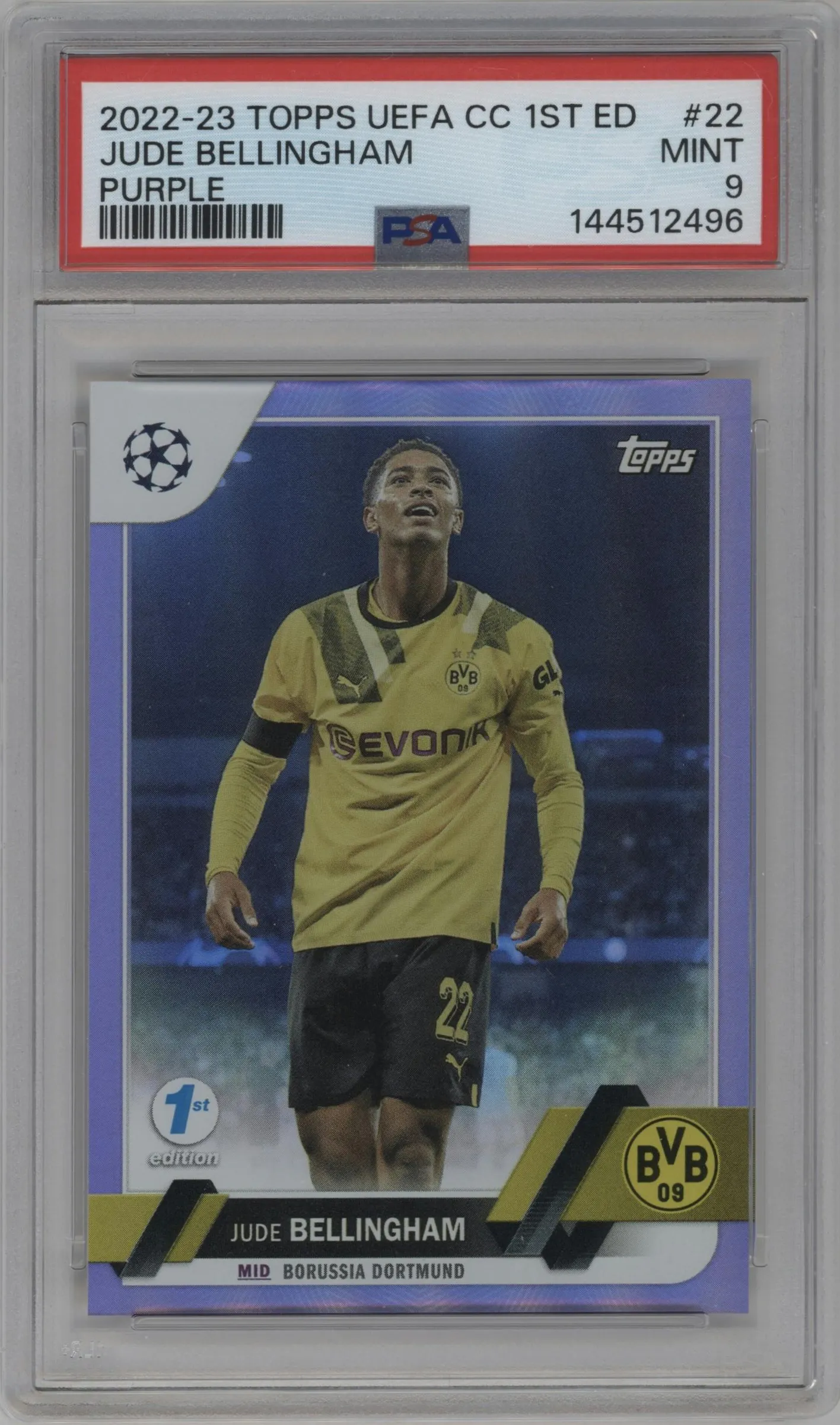 2022 Topps UEFA Club Competitions 1st Edition Jude Bellingham Purple #22 PSA 9