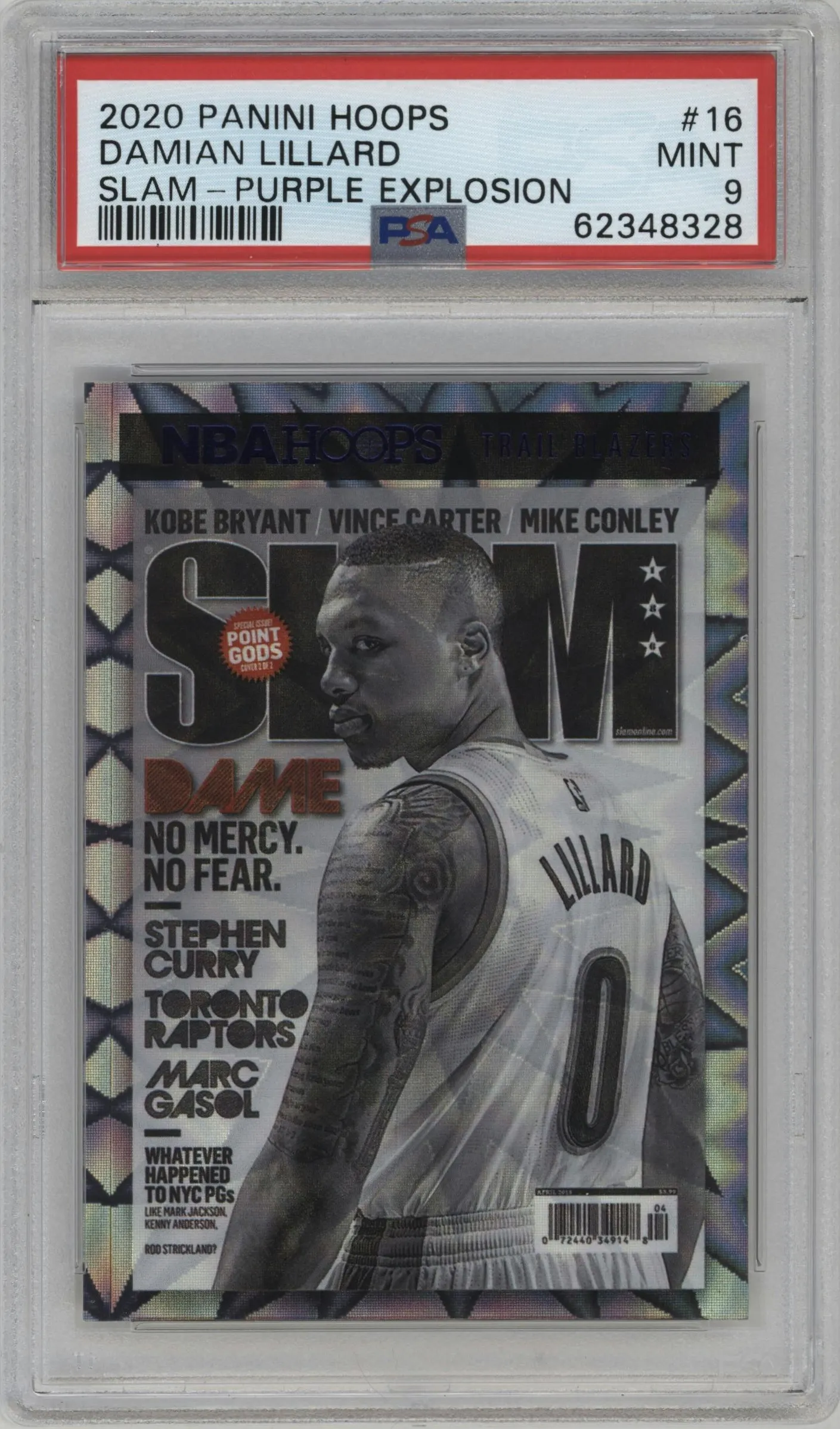 2020 Panini NBA Hoops SLAM Damian Lillard Purple Explosion #16 PSA 9