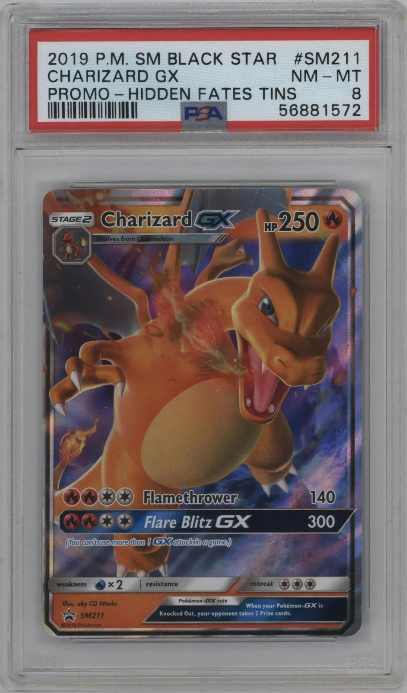2019 Pokemon S&M Charizard GX Hidden Fates Tins #SM211 PSA 8